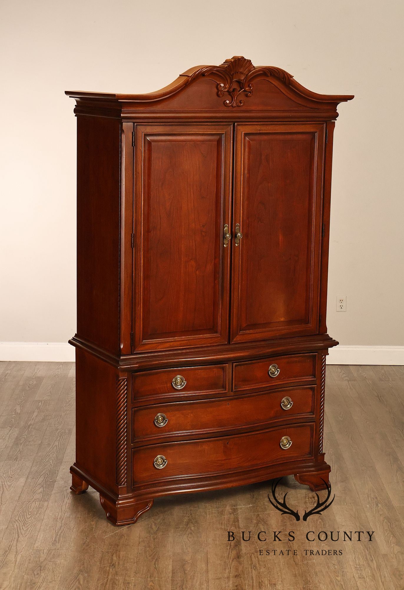 Stanley Furniture Traditional Carved Cherry Bedroom Storage Armoire