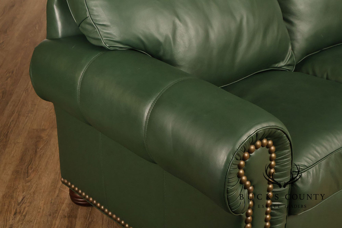 Green Leather Sleeper Sofa with Nailhead Trim