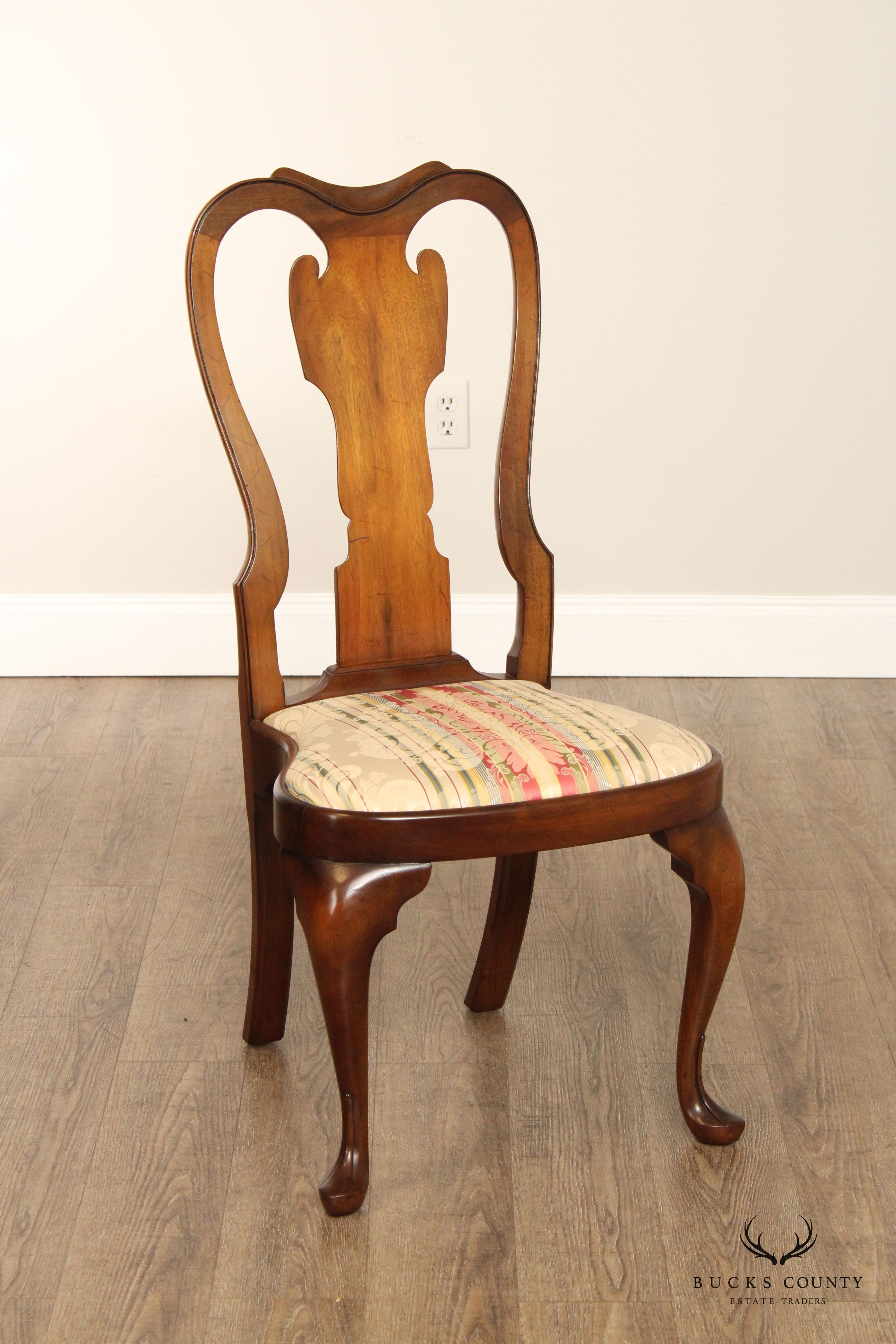 Vintage Queen Anne Style Side Chair With Upholstered Seat