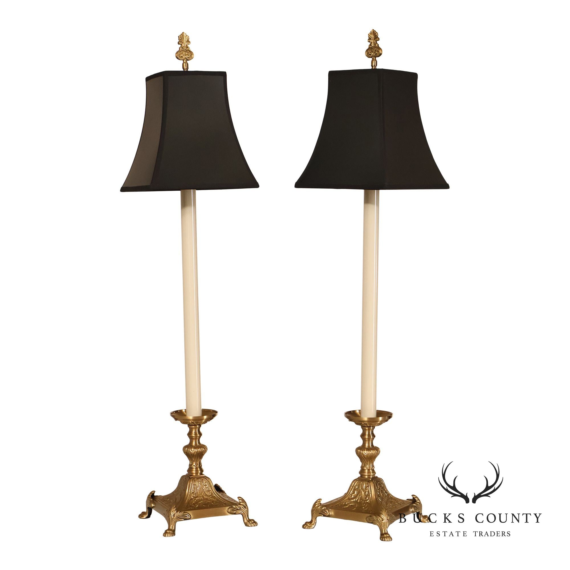 Wildwood Pair of Brass Tall Candlestick Table Lamps
