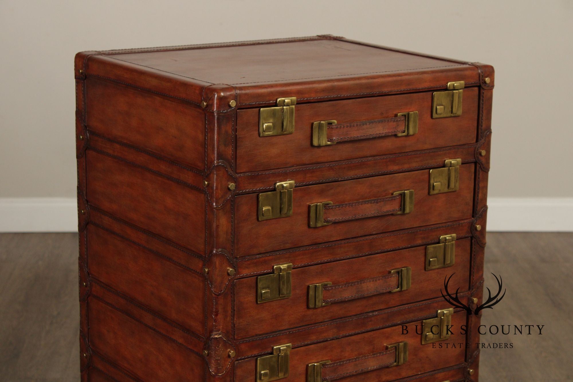 Maitland Smith Leather Stacking Luggage Chest Of Drawers