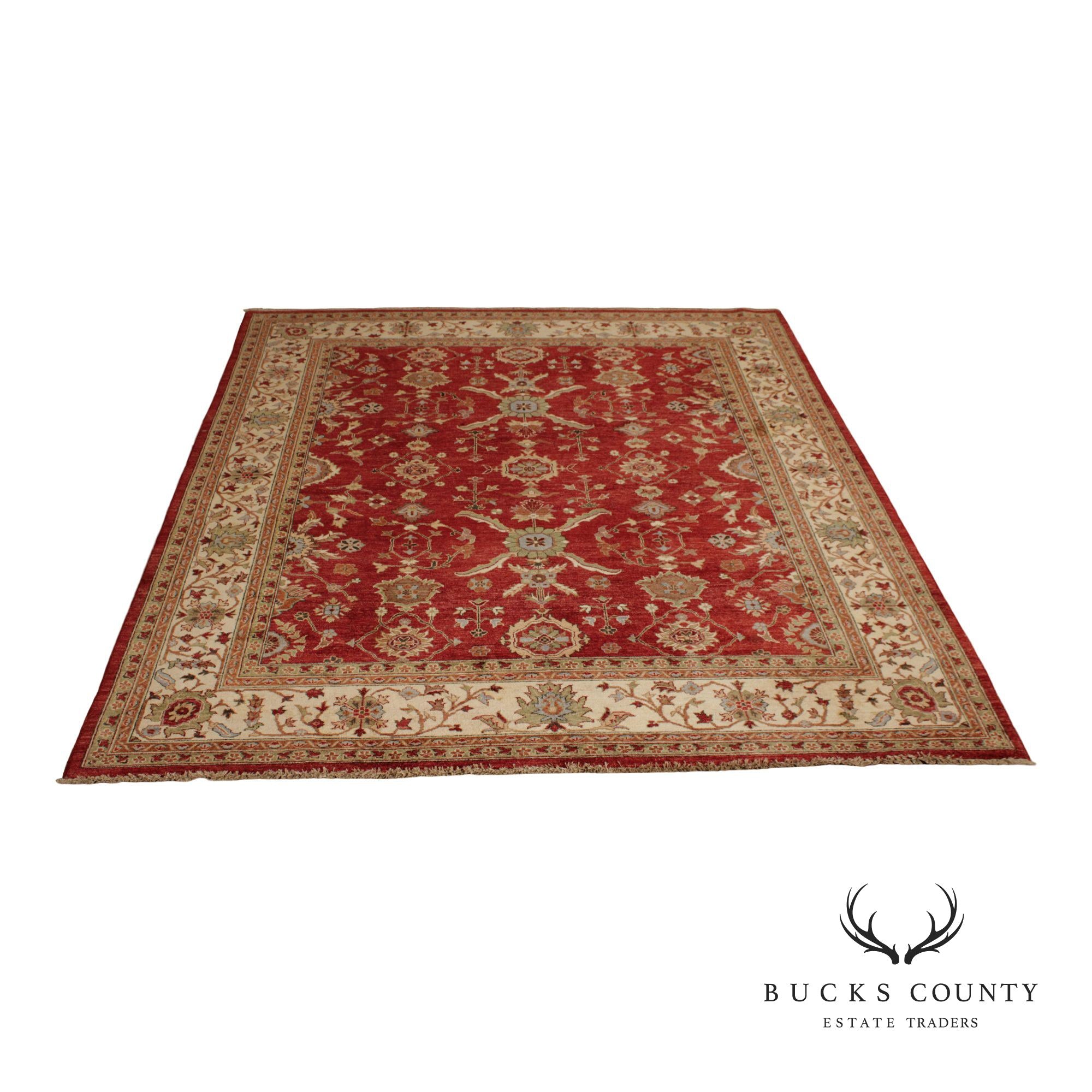 Persian Heriz Style Wool Area Rug With Red Field 8'x10'