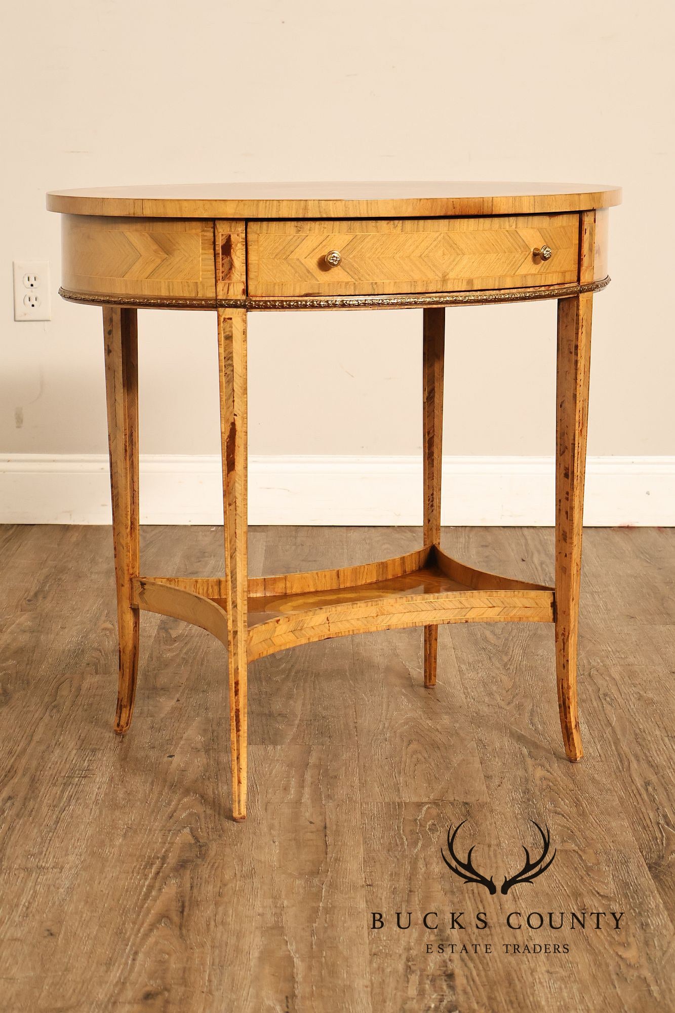 Maitland Smith Two-Tier Mixed Wood Sunburst Occasional Table