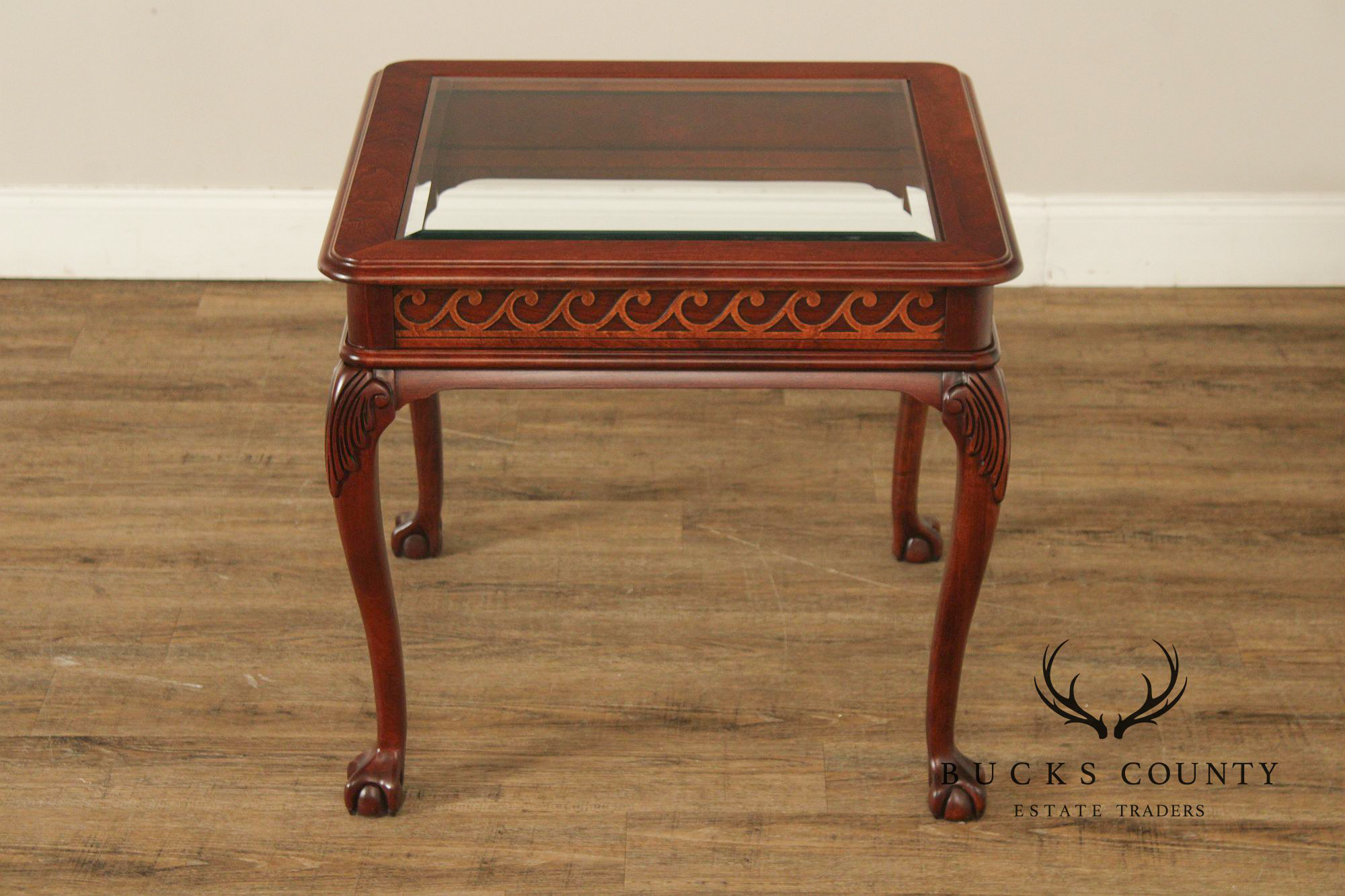 Georgian Style Glass Top Cherry Side Table