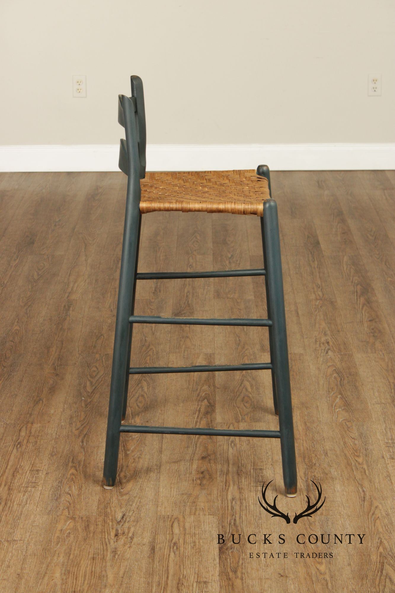 Farmhouse Style Set of Four Rush-Seat Bar Stools
