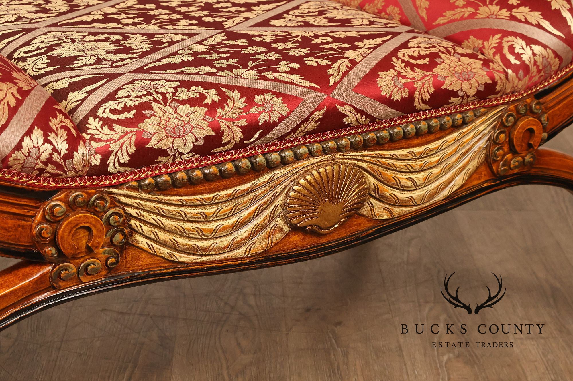Neoclassical Style Carved Upholstered Recamier Bench