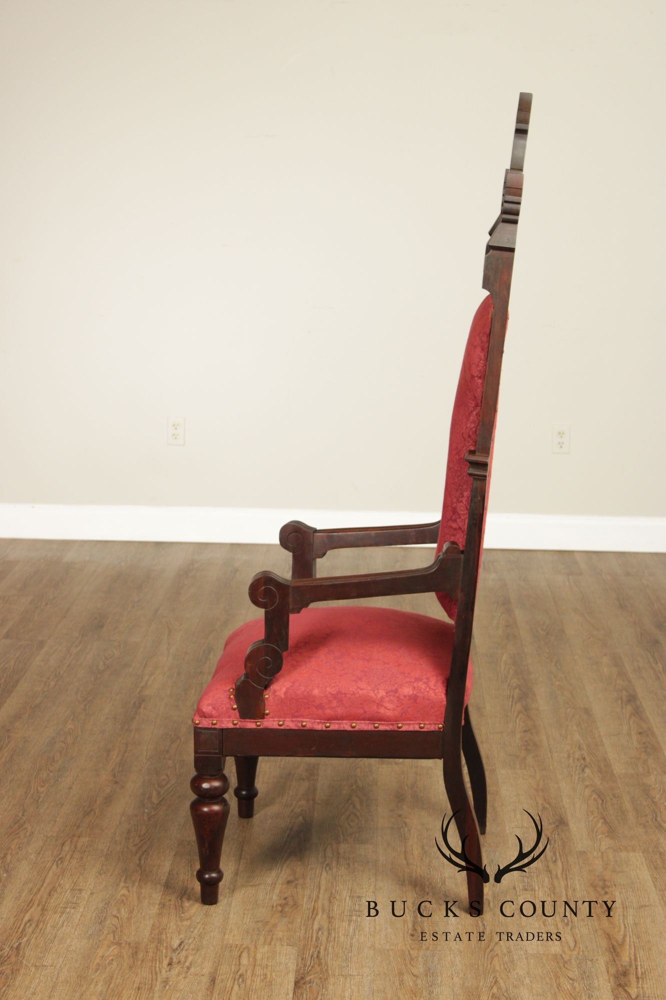 Antique American Gothic Revival Throne Chair