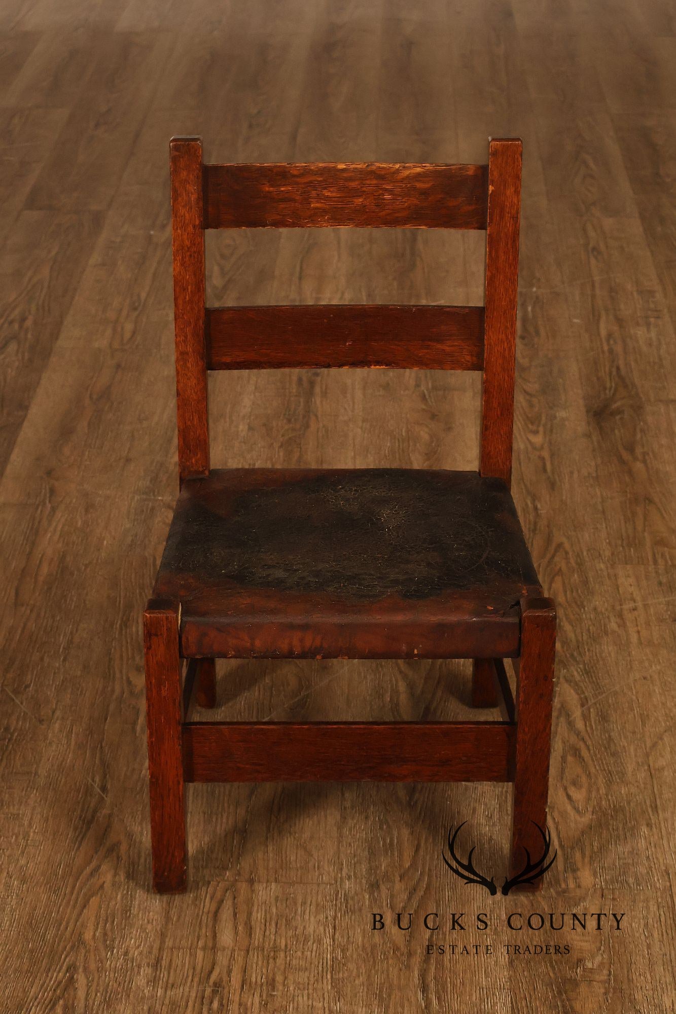 Antique Gustav Stickley Arts And Crafts Oak Child's Chair And Rocker