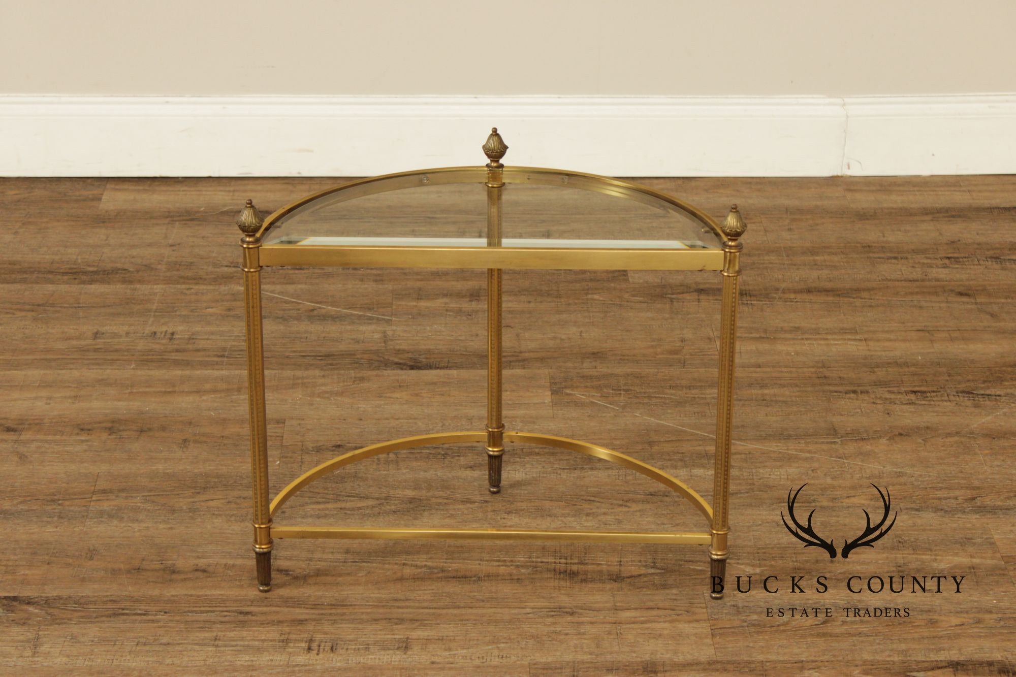 Hollywood Regency Pair of Glass Top Demilune Side Tables