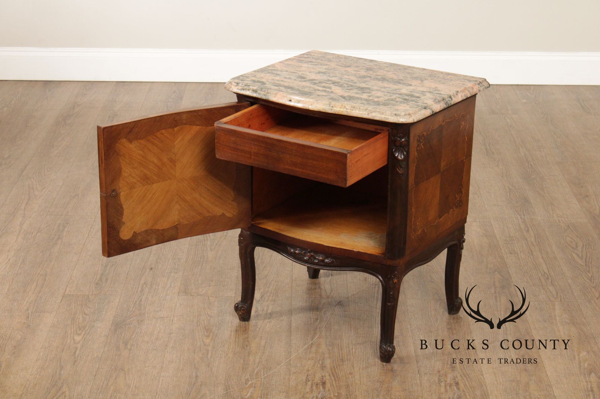 Italian Rococo Style Pair of Marble Top Nightstands