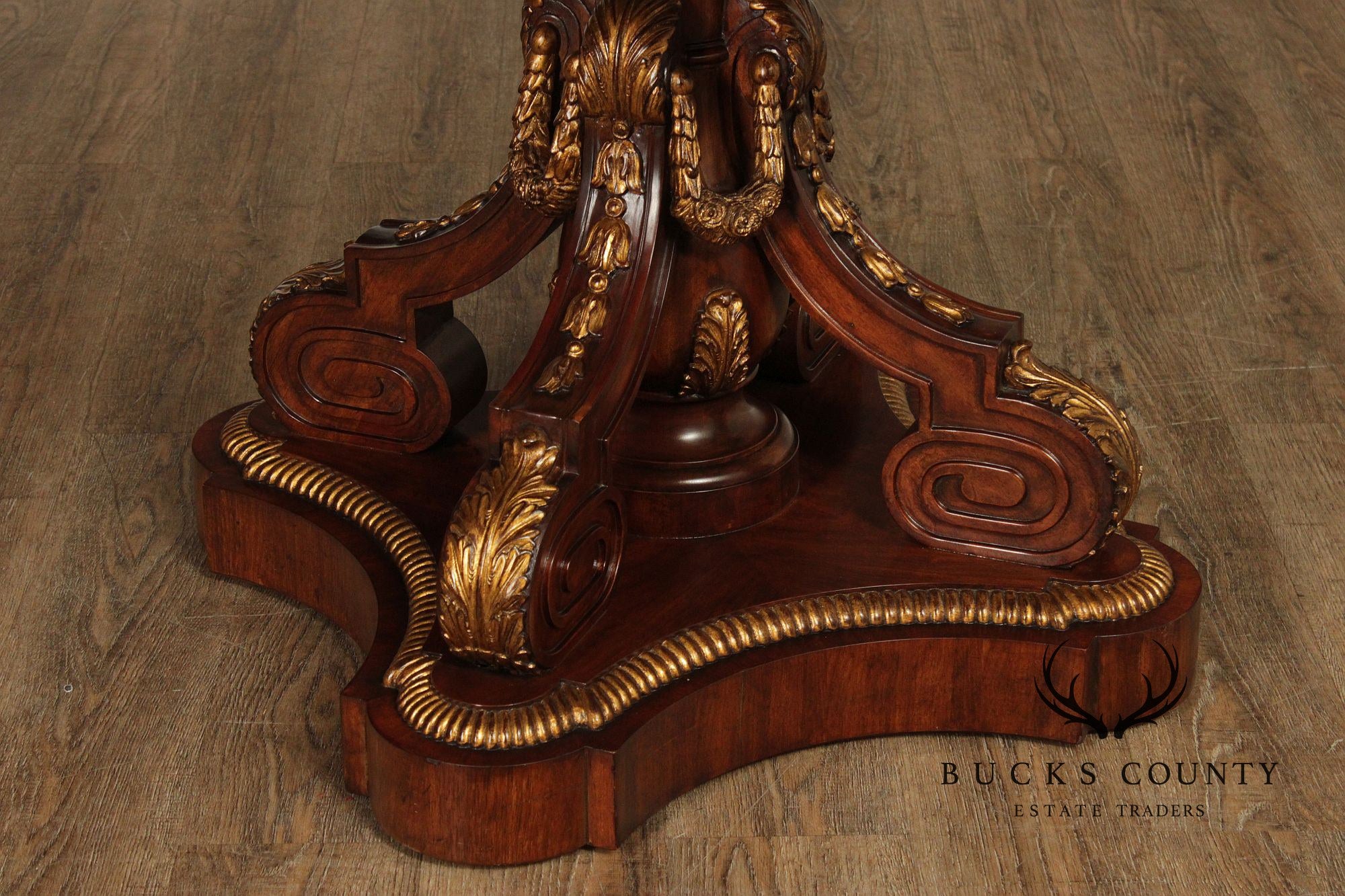 Maitland-Smith Round Inlaid Mahogany Round Center Table With Gilt Accents