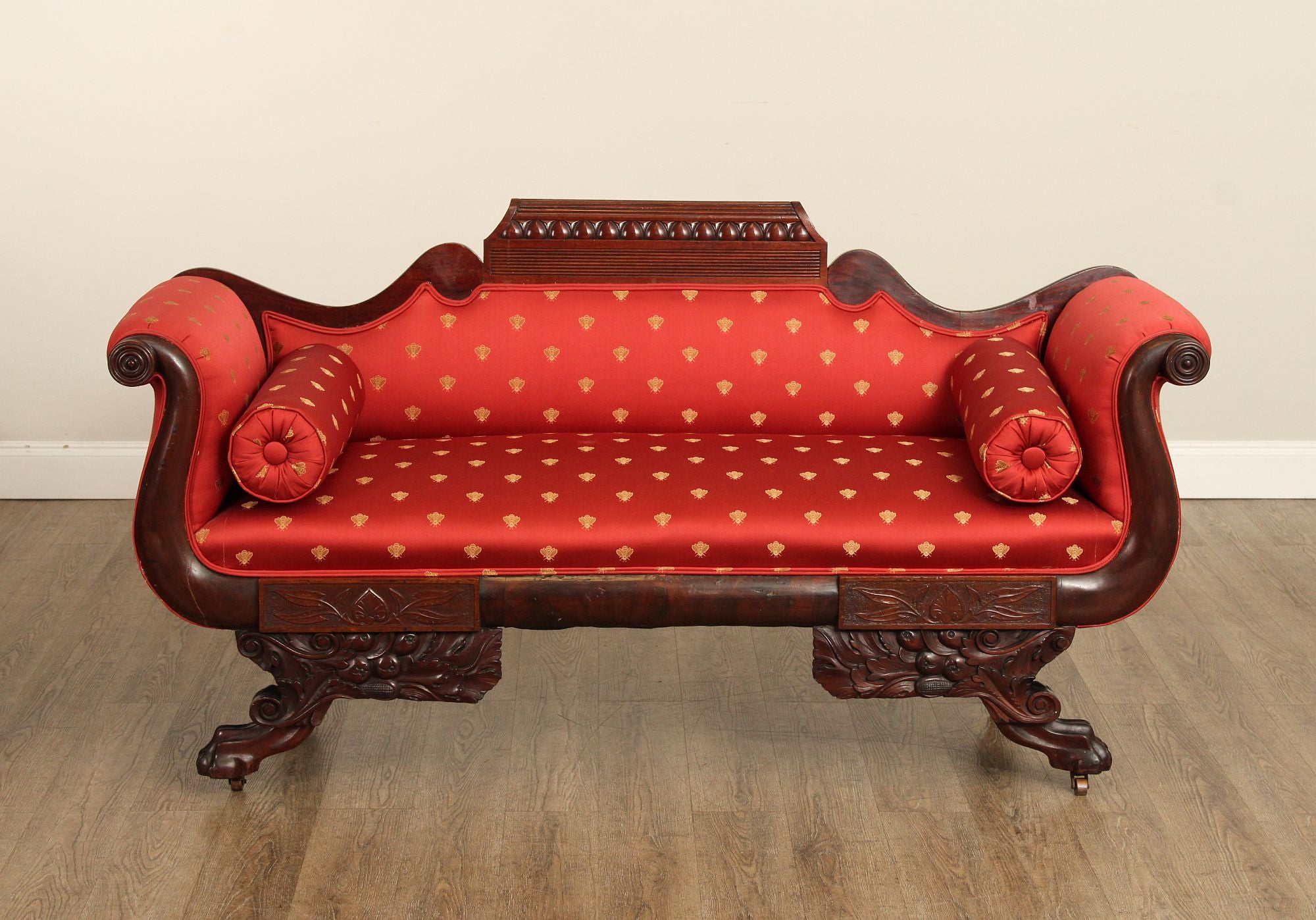 Antique American Classical Empire Carved Mahogany Sofa