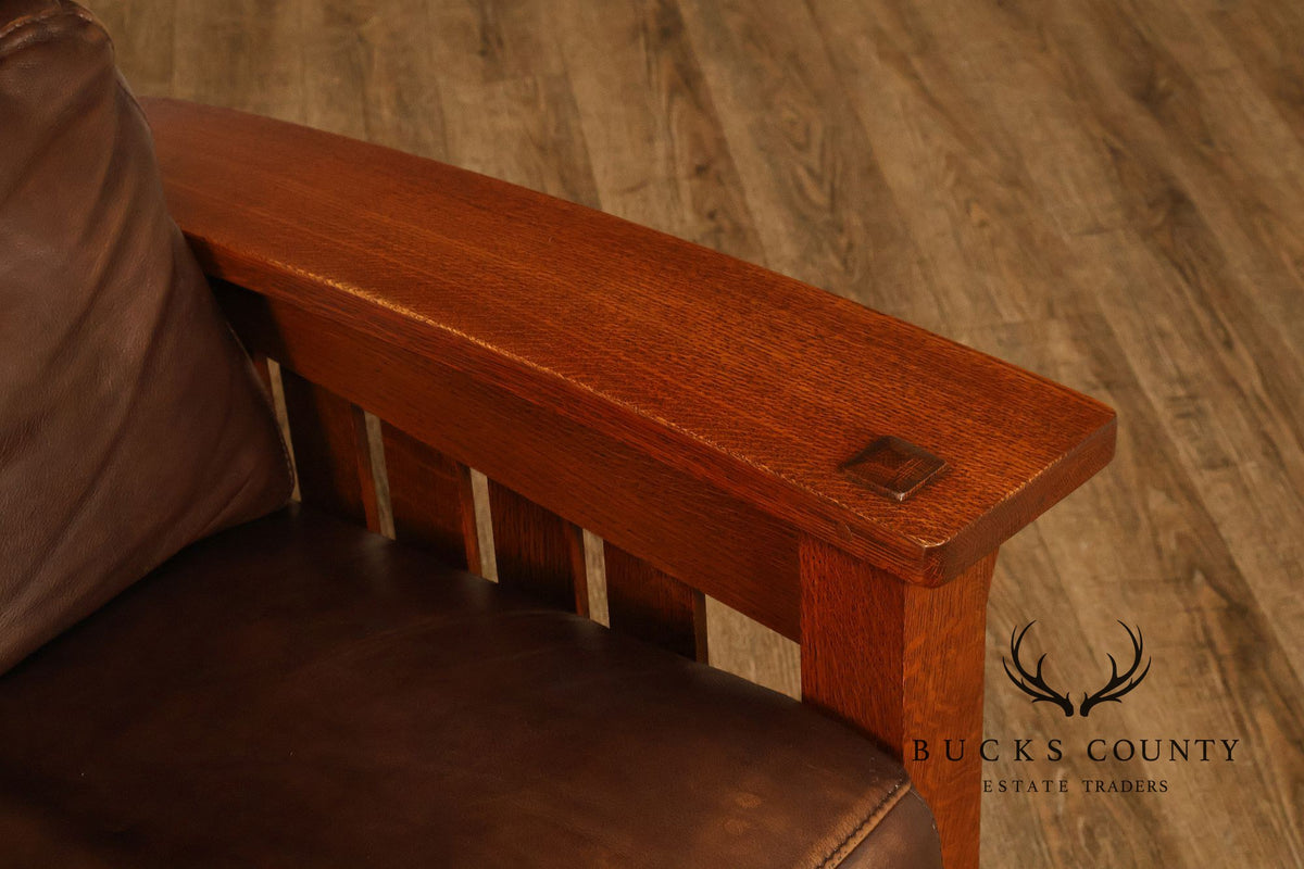Stickley Orchard Street Mission Oak Leather Power Motion Sofa