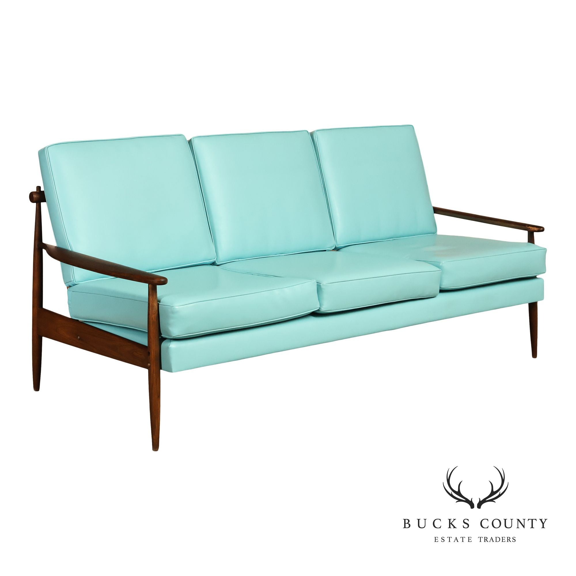 Mid Century Modern Oak Three-Seat Sofa