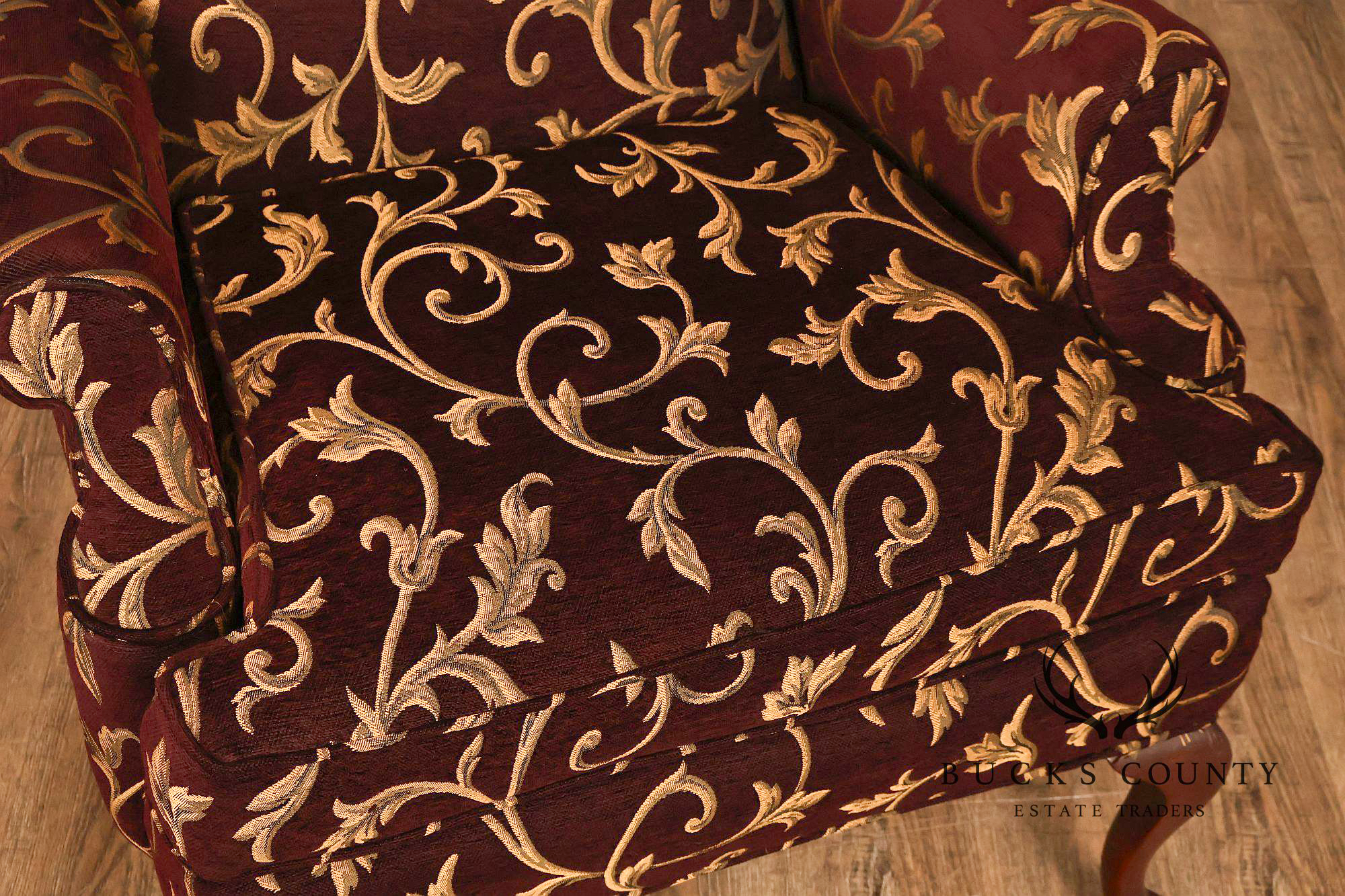 Traditional Queen Anne Style Upholstered Wingback Chair