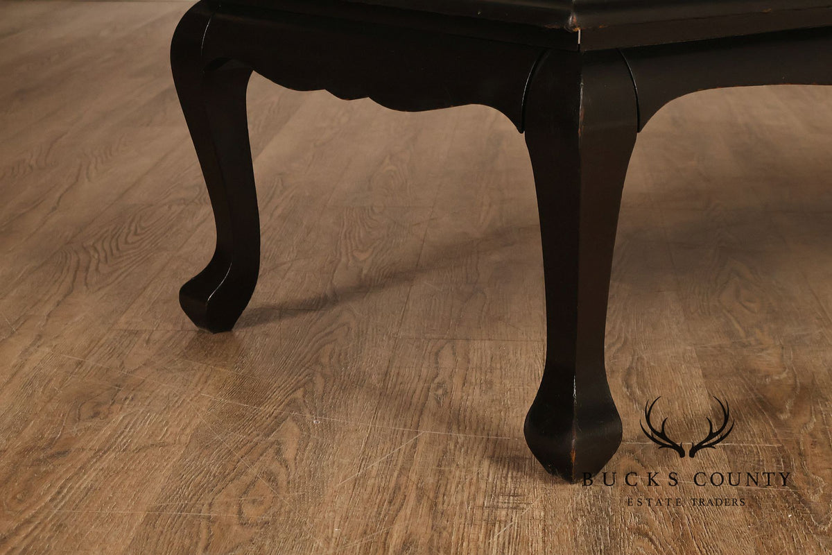 Asian Inspired Black Lacquer Coffee Table With Figural Inlay