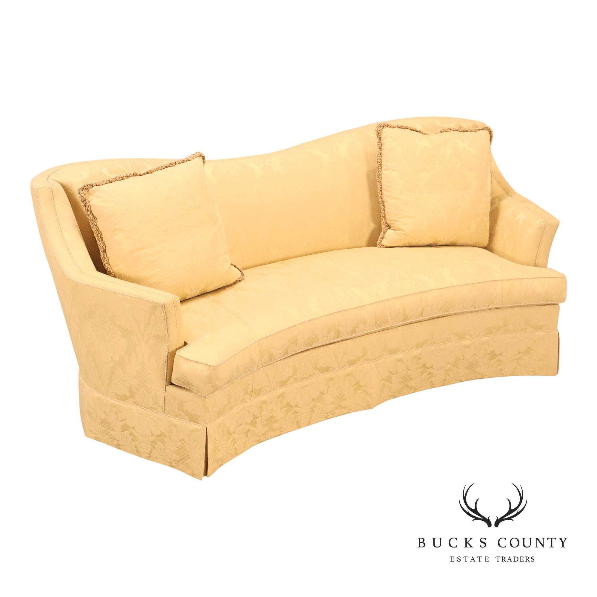 Councill Custom Damask Upholstered Curved Back Sofa
