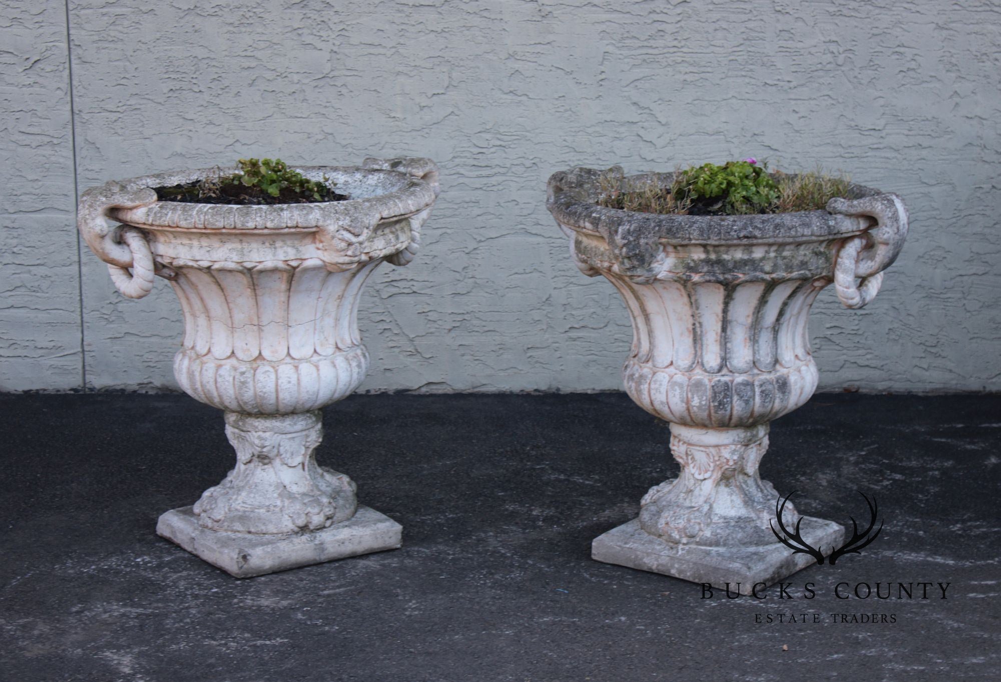 Classical Style Pair of Cast Stone Garden Urns