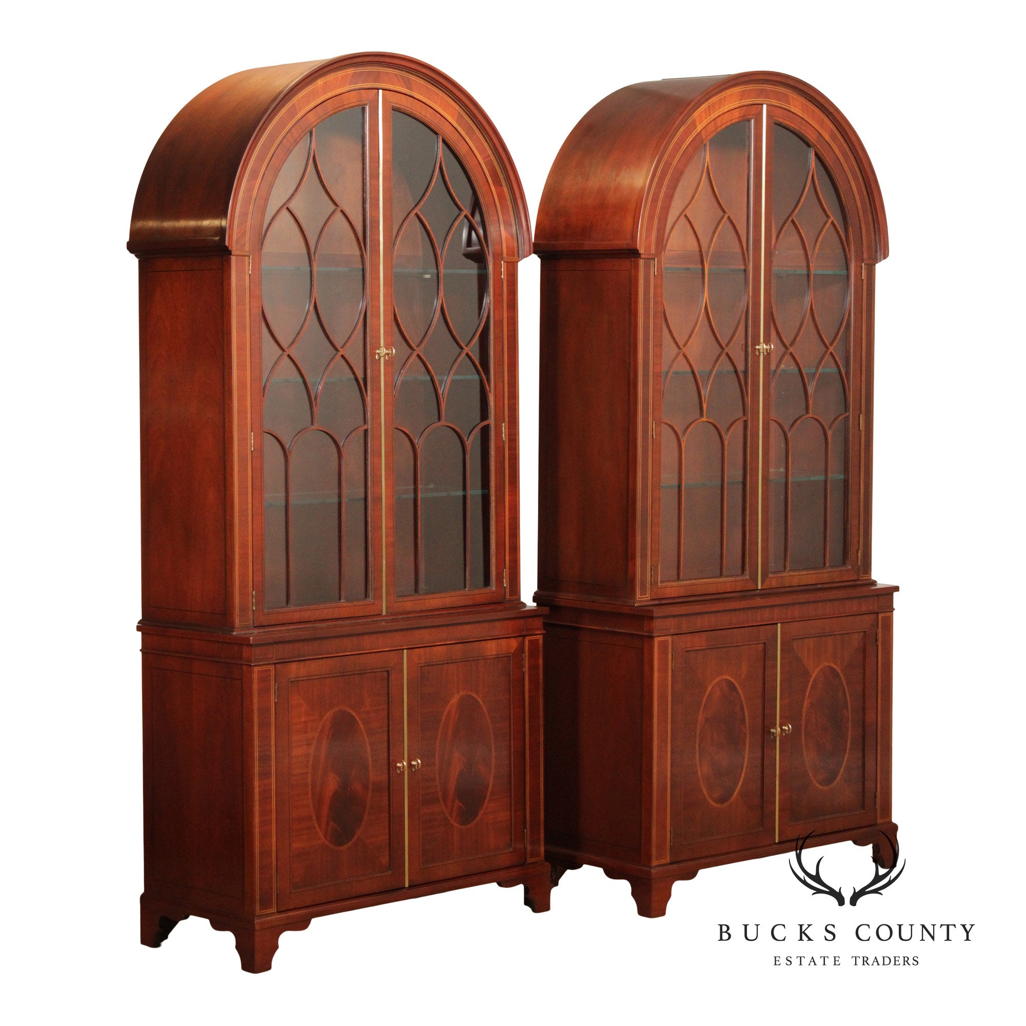 Baker Historic Charleston Pair Dome Arched Display Bookcase Cabinets