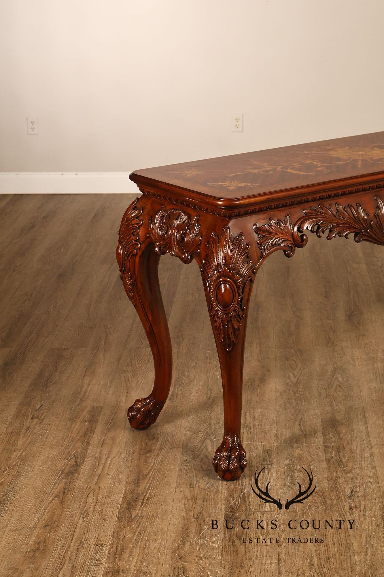 Maitland-Smith Georgian Style Carved Mahogany Inlaid Console Table