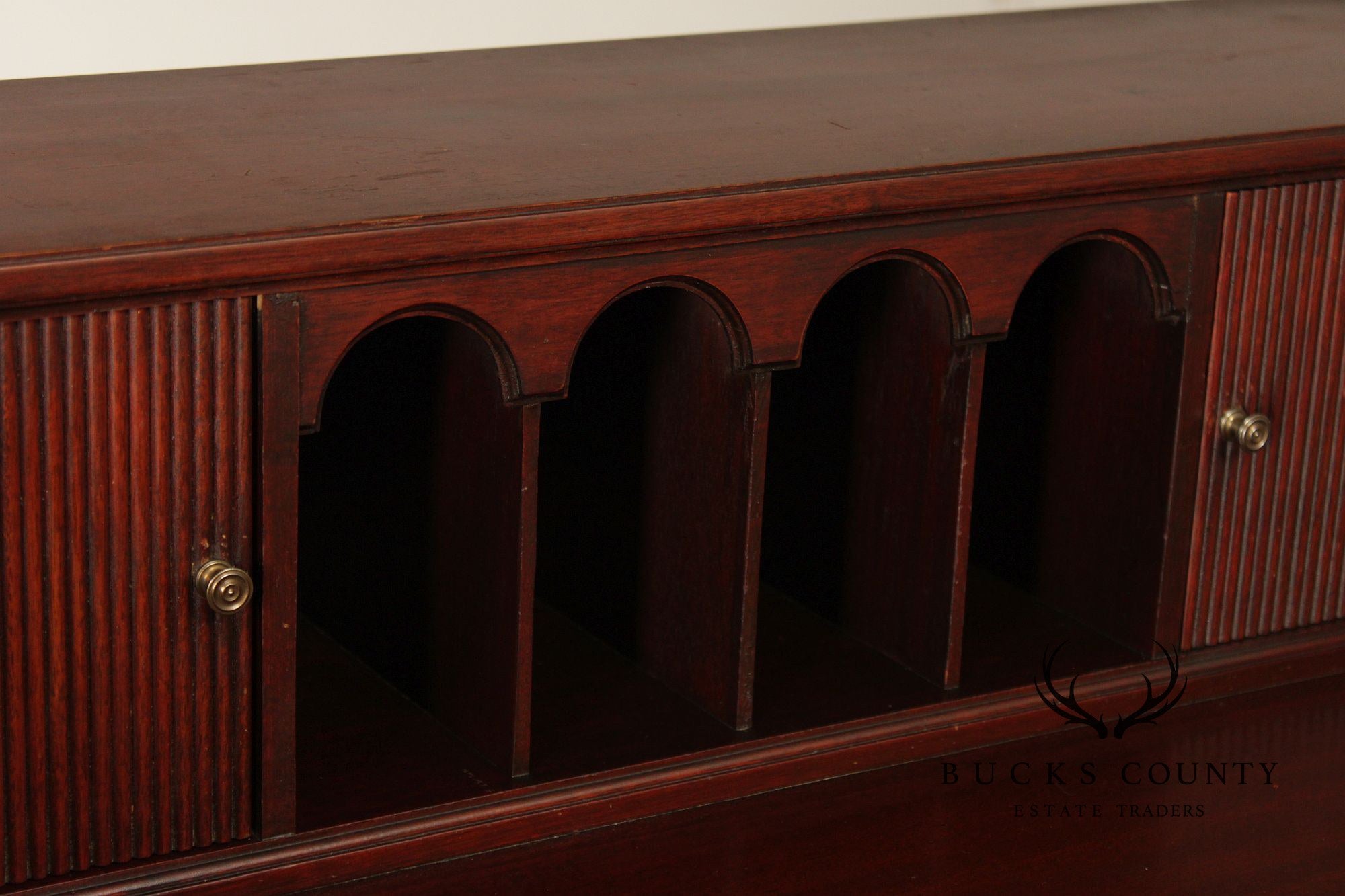 1940's Federal Style Mahogany Carlton House Desk With Tambour Doors