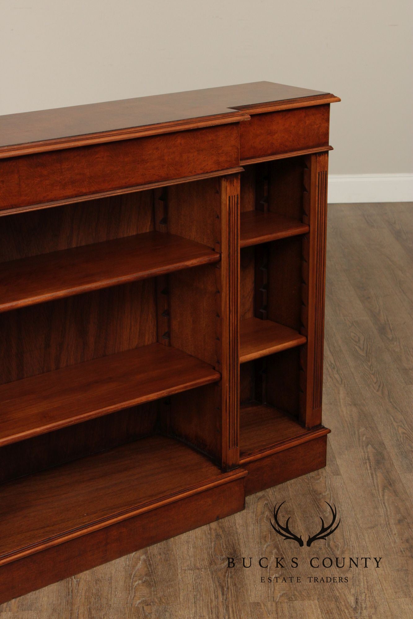 Quality Pair Of English Walnut Open Bookcases