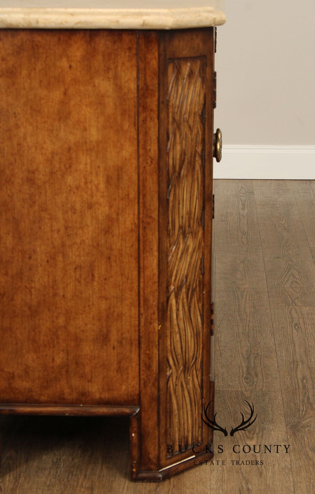 Hollywood Regency Travertine Top Console Cabinet