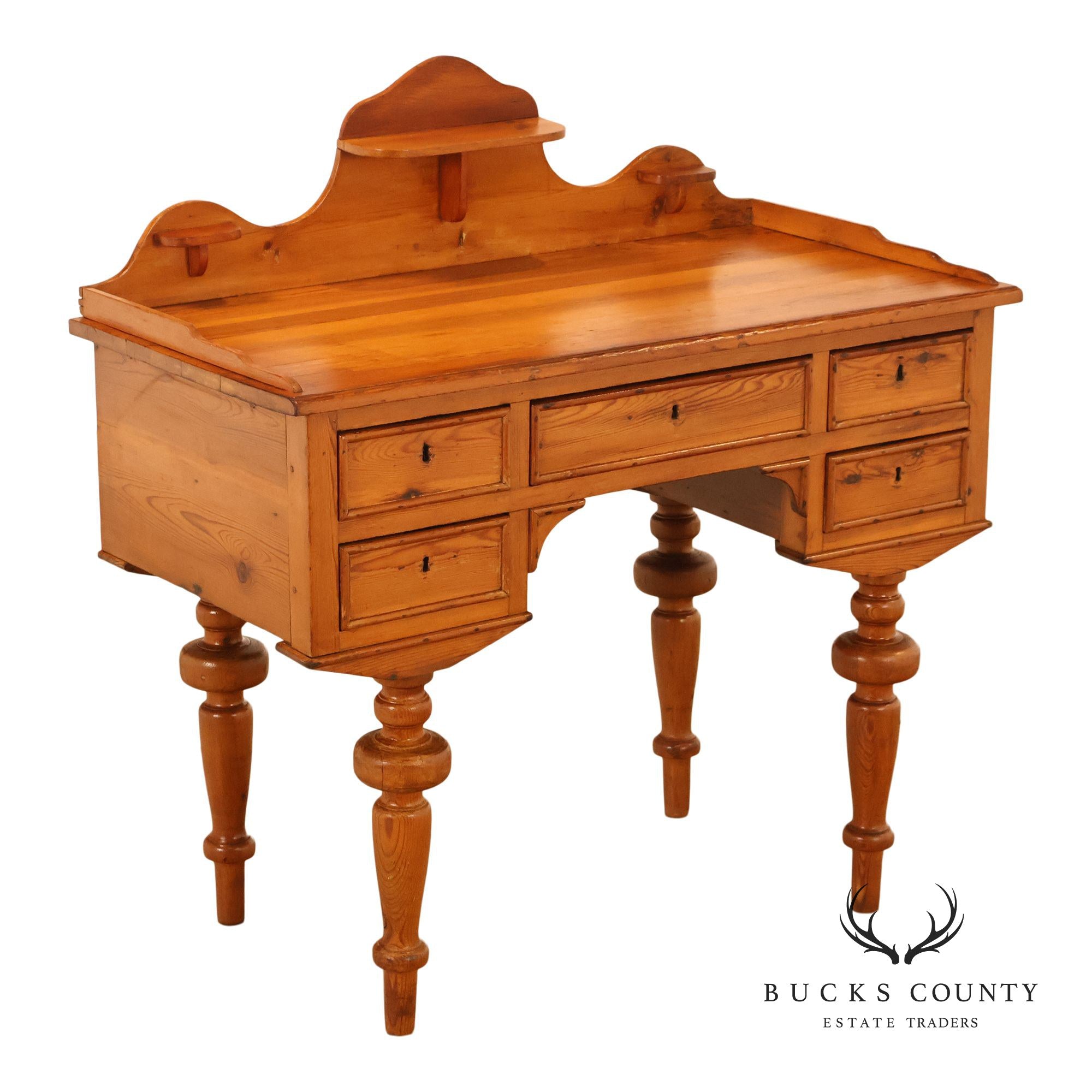 Antique Rustic Pine Five Drawer Work Table Or Dressing Table