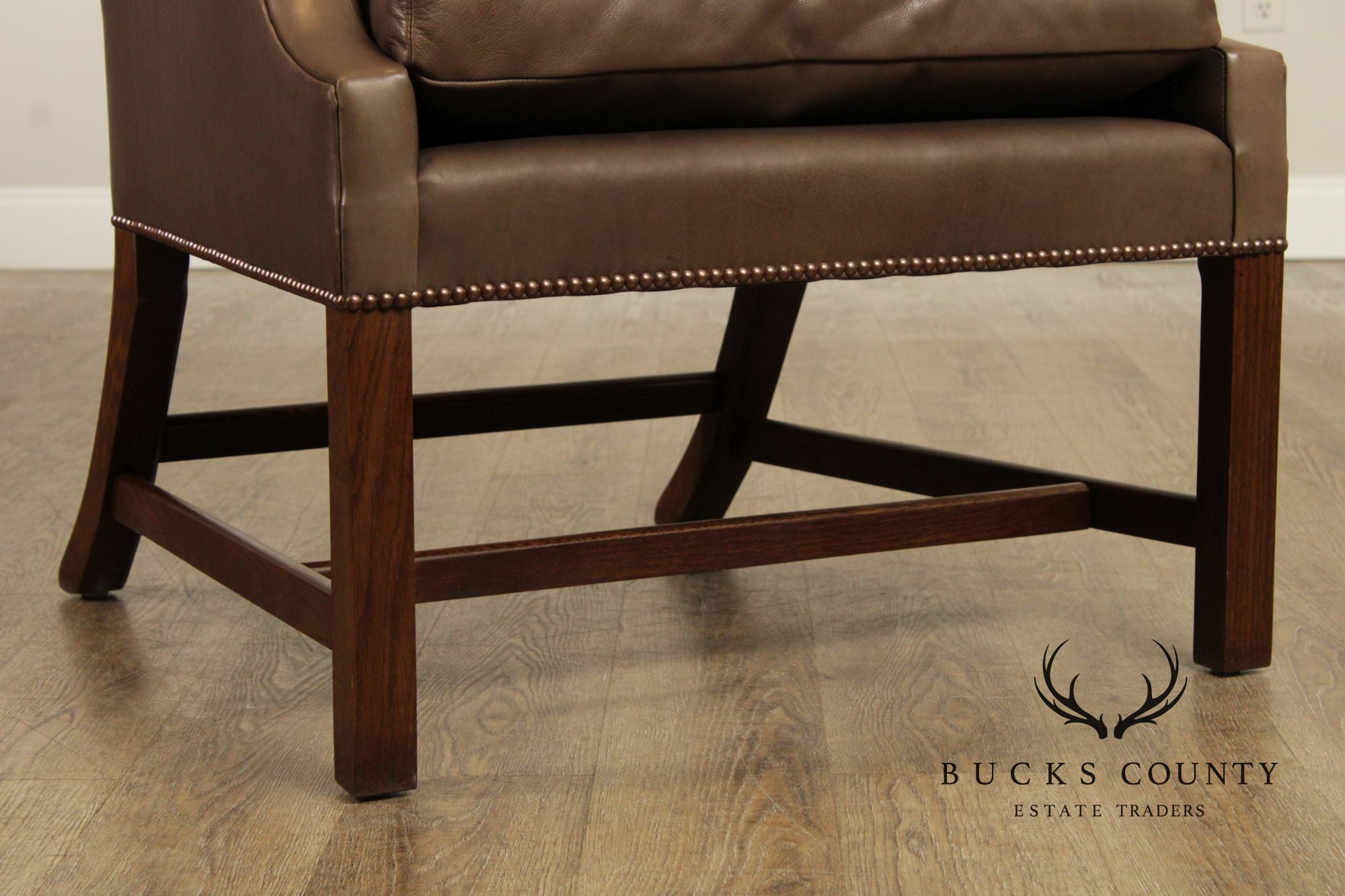 Chippendale Style Pair of Leather Wing Chairs