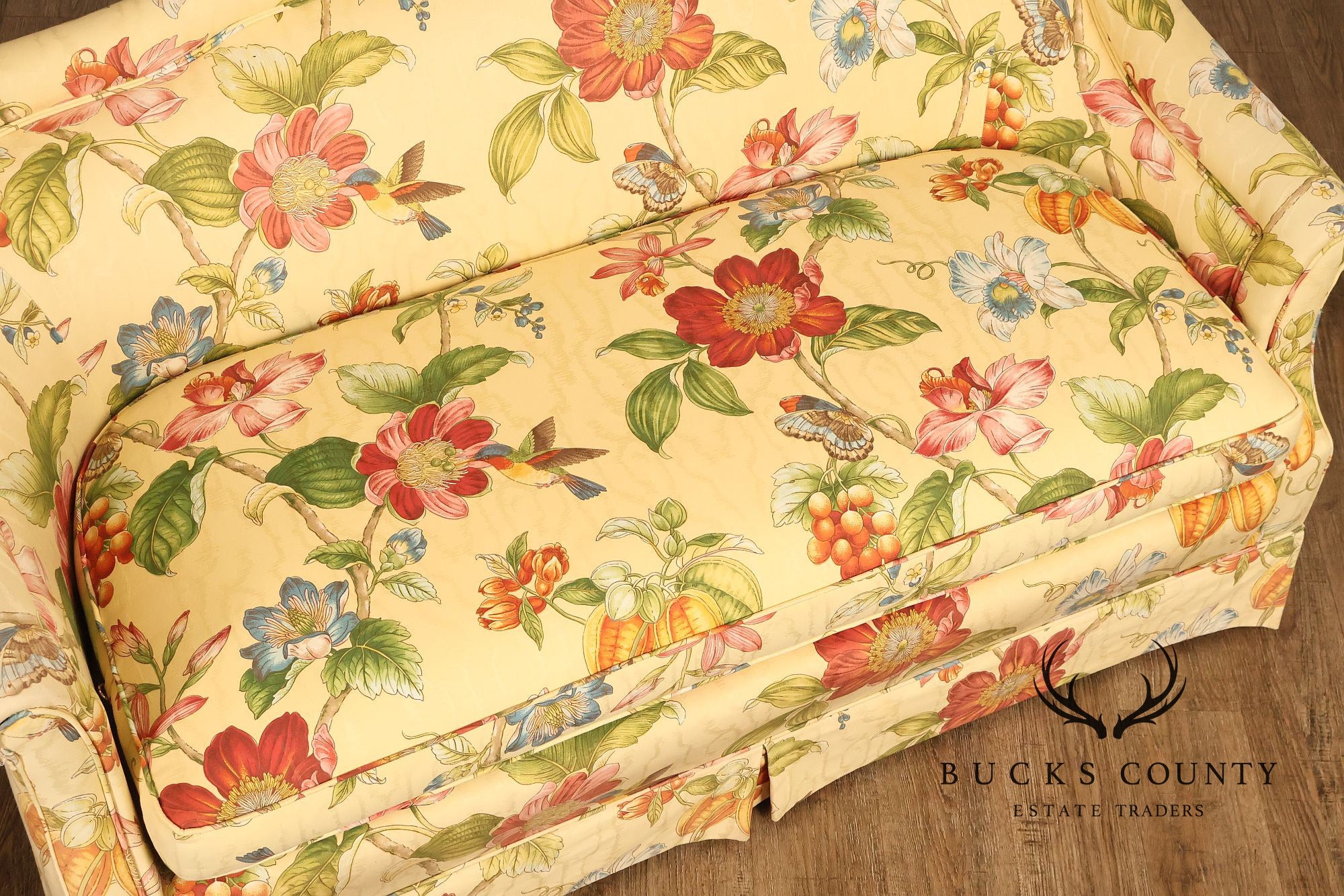 Custom Upholstered Pair Of Floral Chintz Skirted Loveseats