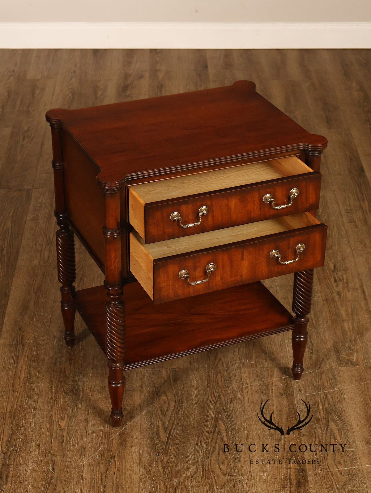Ethan Allen "Newport" Pair Of Mahogany Two Drawer Nightstands