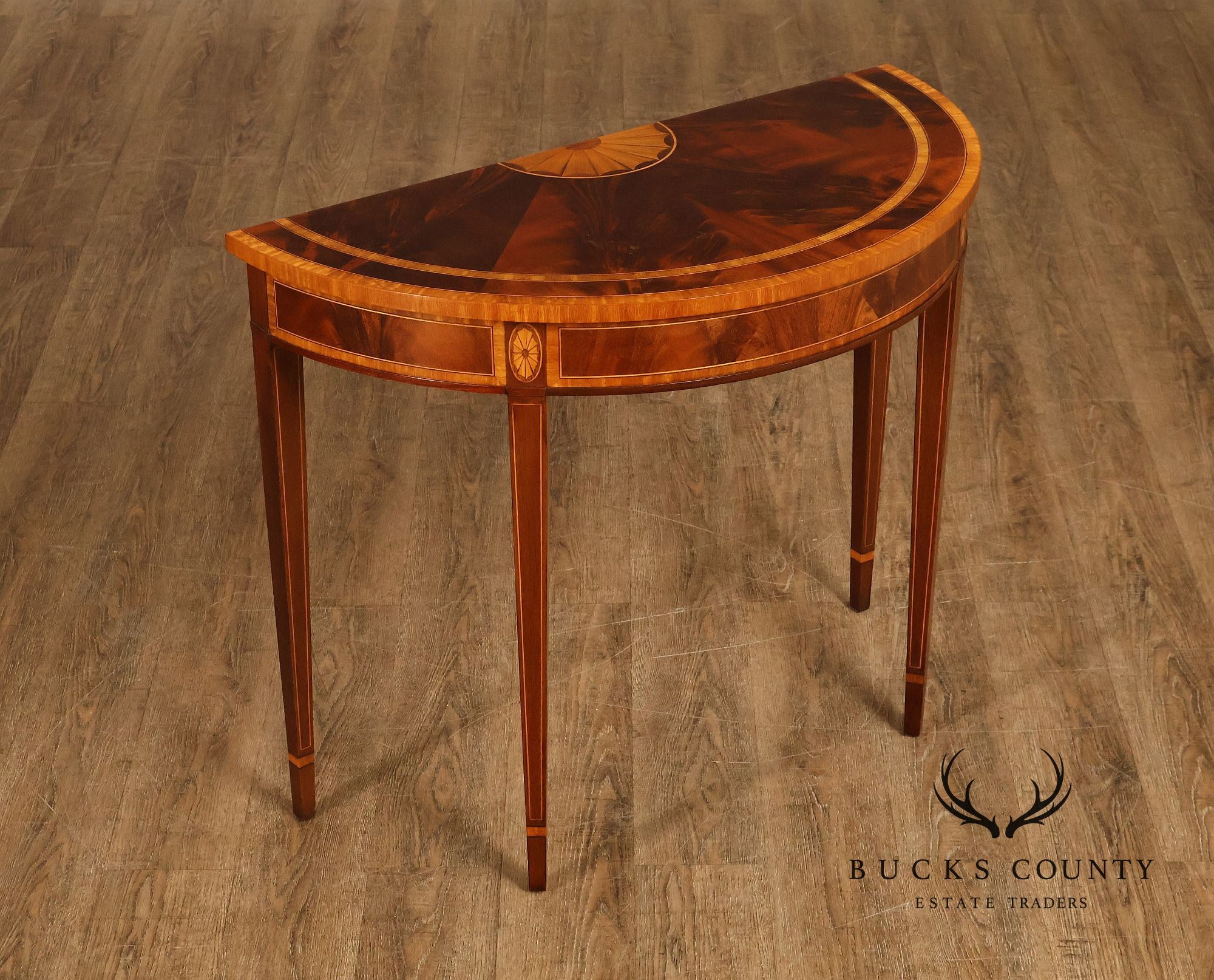 Councill Craftsman Federal Style Inlaid Mahogany Demilune Console Table