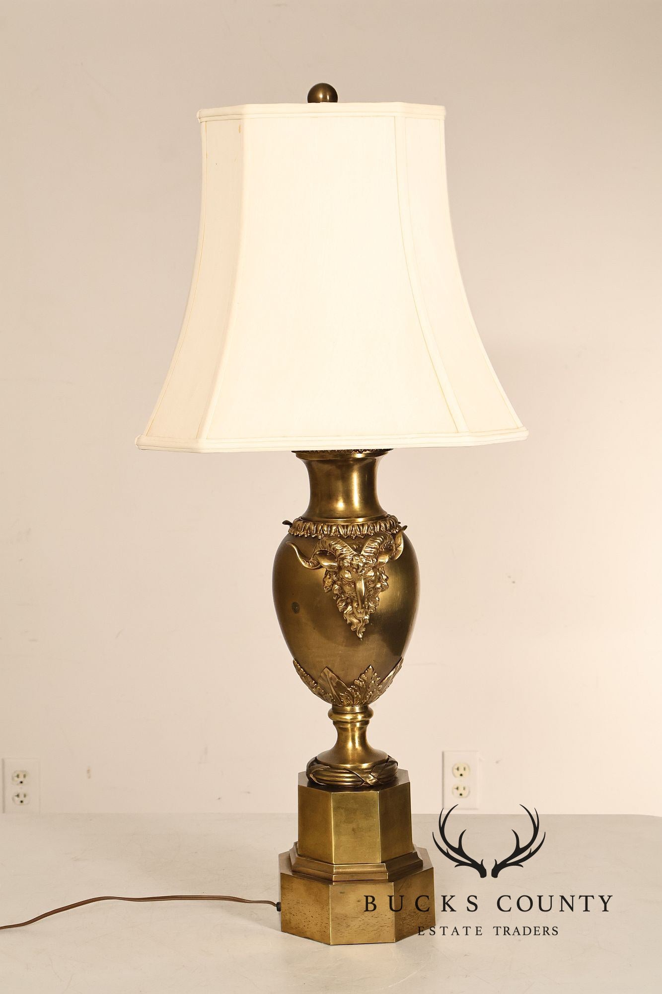 Chapman Vintage Pair of Brass Ram's Head Table Lamps