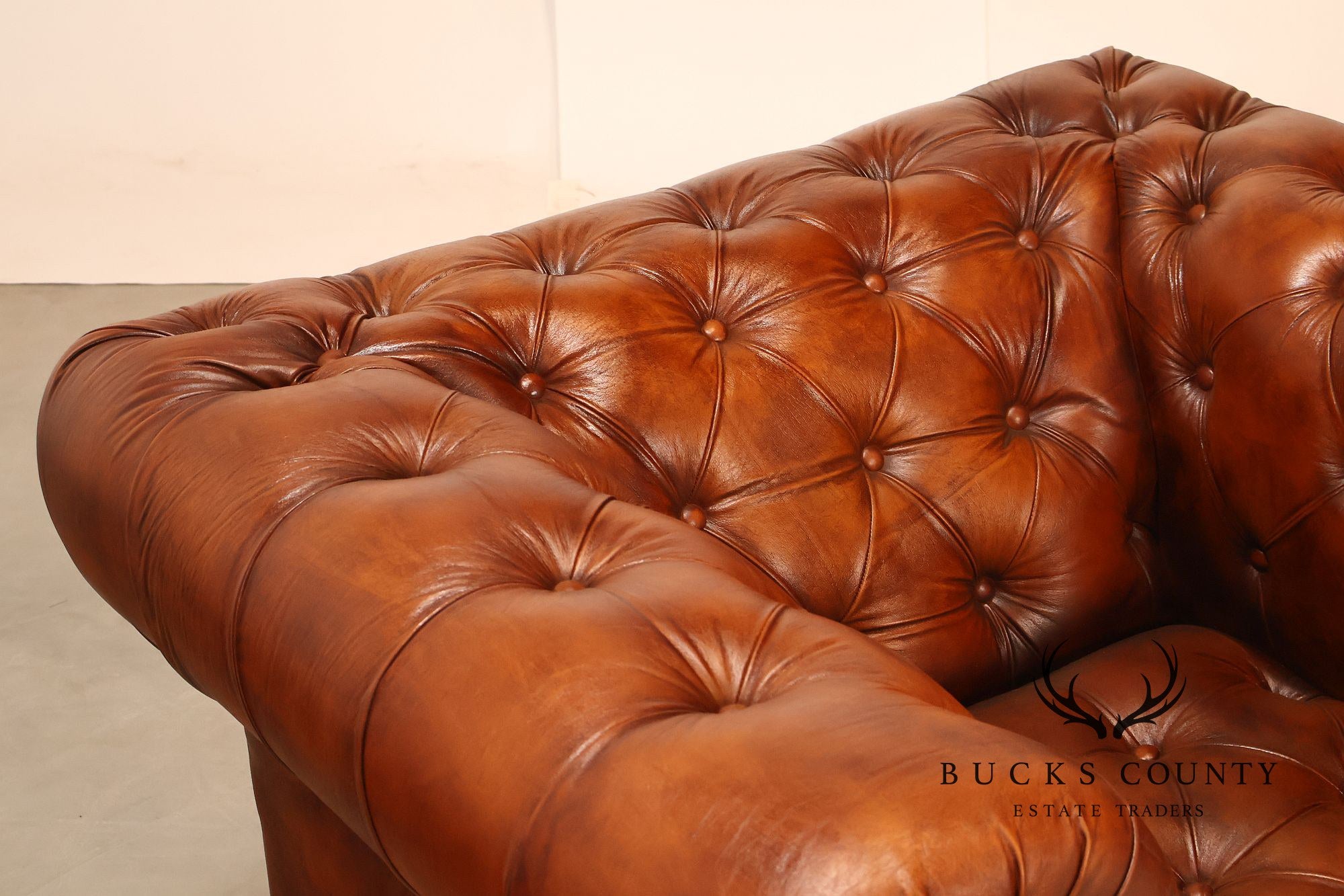 Chesterfield Style Pair of Brown Leather Club Chairs