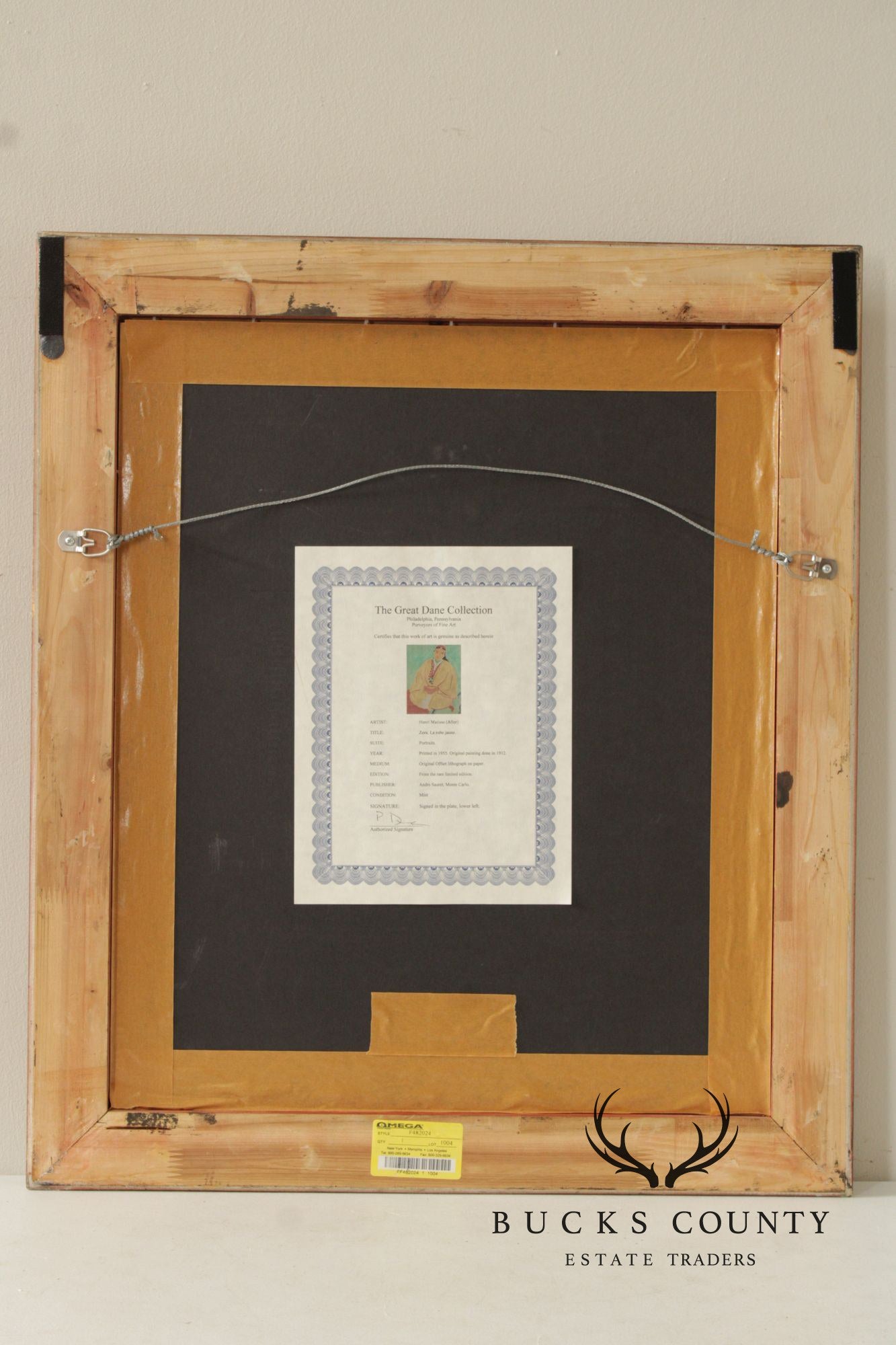 Henri Matisse Framed Lithograph, 'Zora, La Robe Jaune'