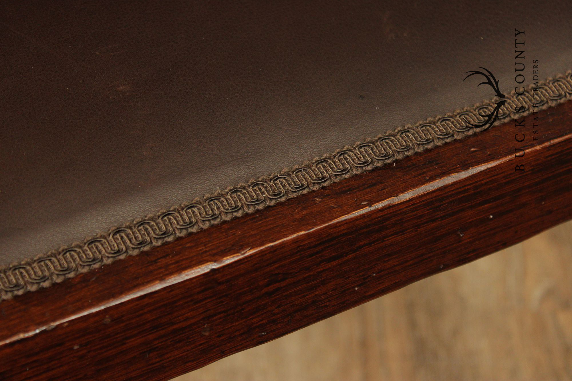 Vintage Anglo-Indian Style Pair of Caned Back Leather Seat Armchairs