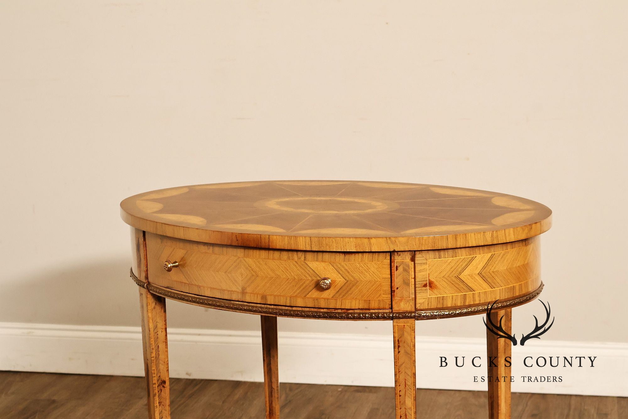 Maitland Smith Two-Tier Mixed Wood Sunburst Occasional Table