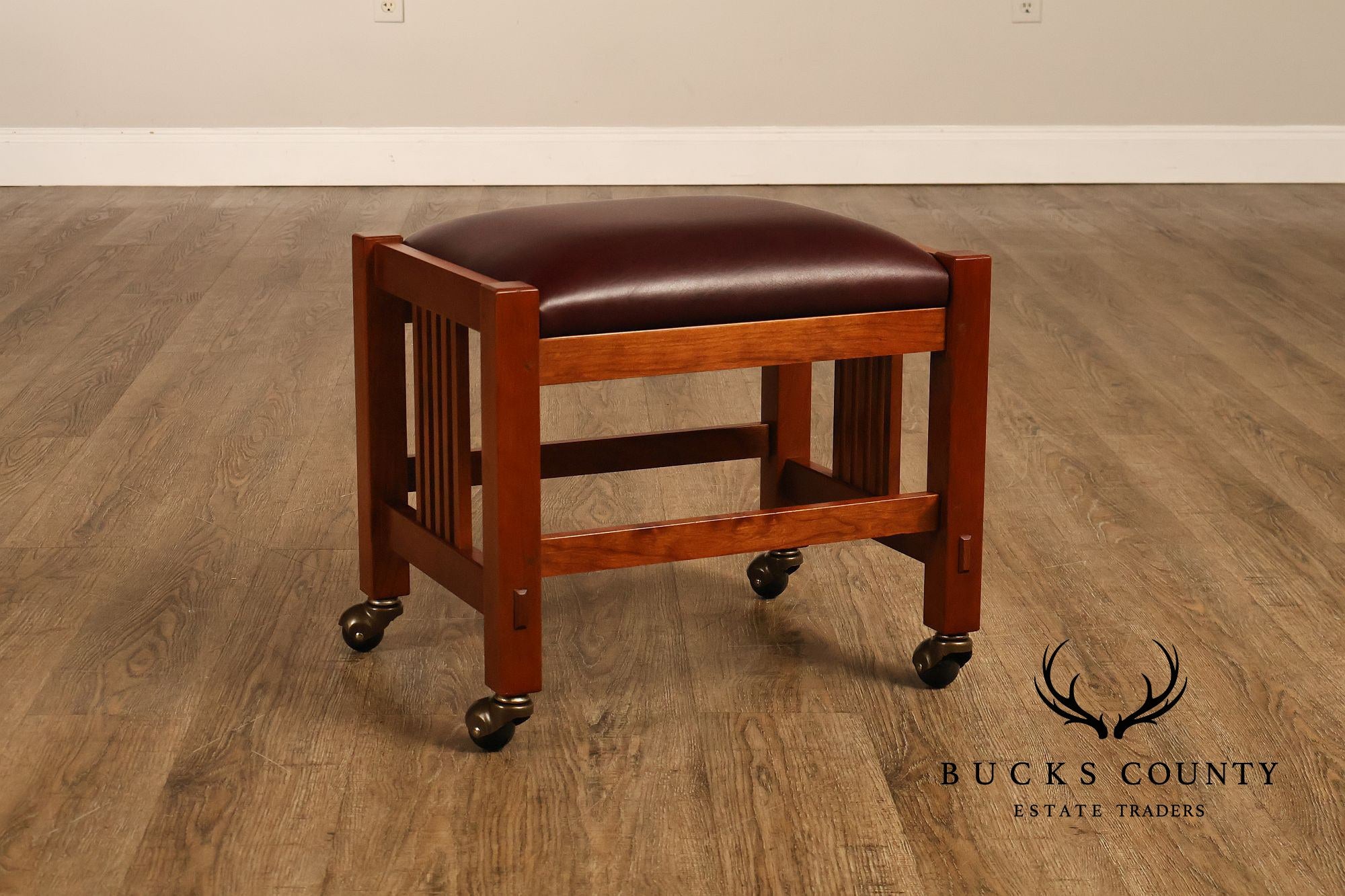 Stickley Mission Collection Pair Of Cherry And Leather Footstools