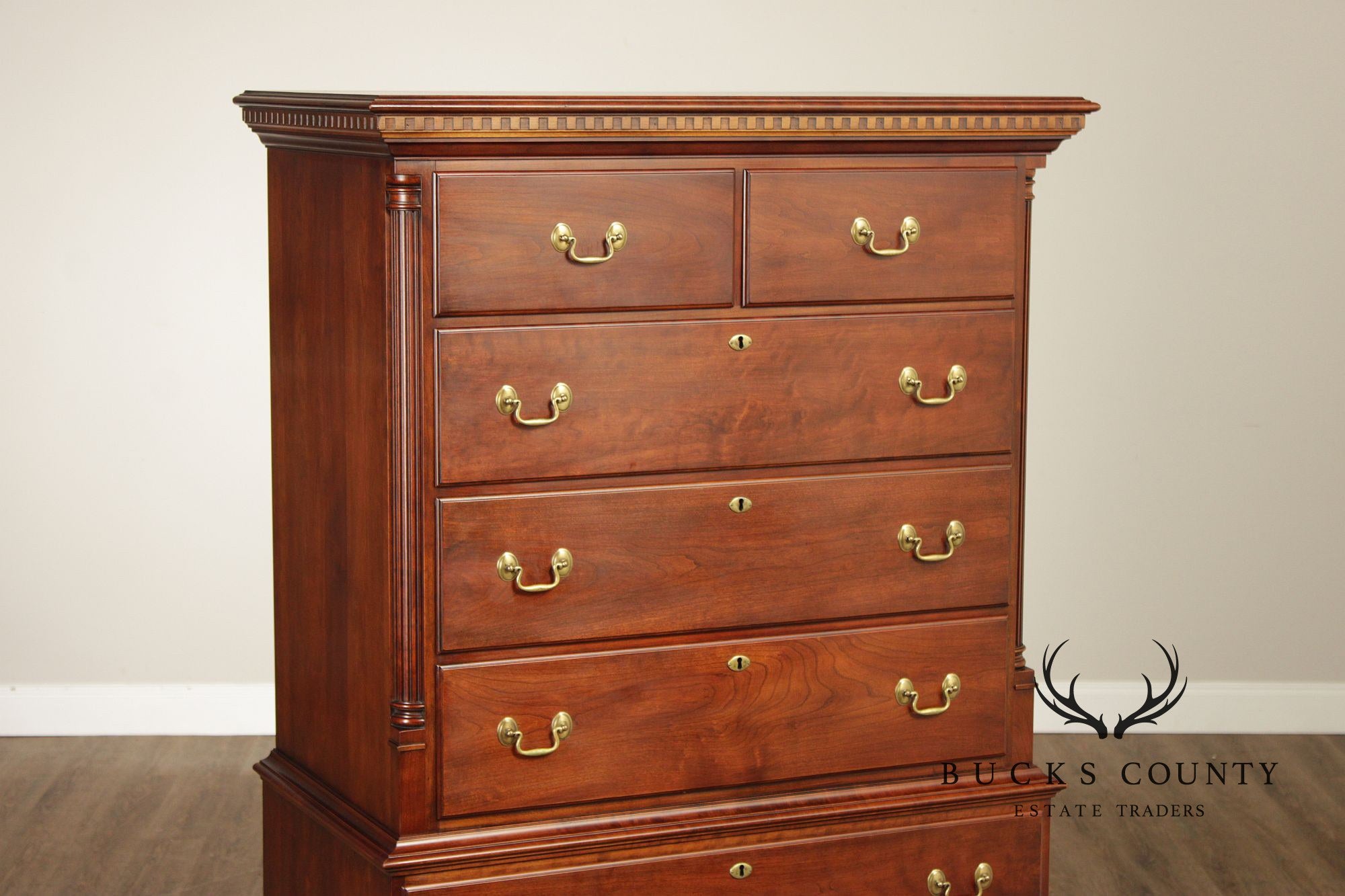 Statton Chippendale Style Cherry Tall Chest On Chest