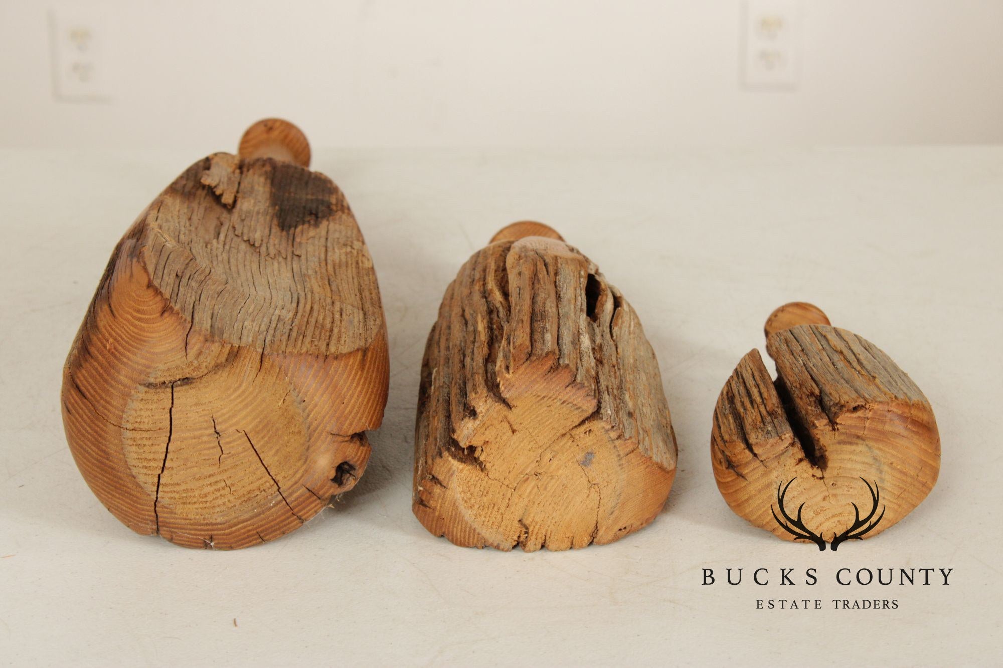 Vintage Set of Three Carved Wood Bottles