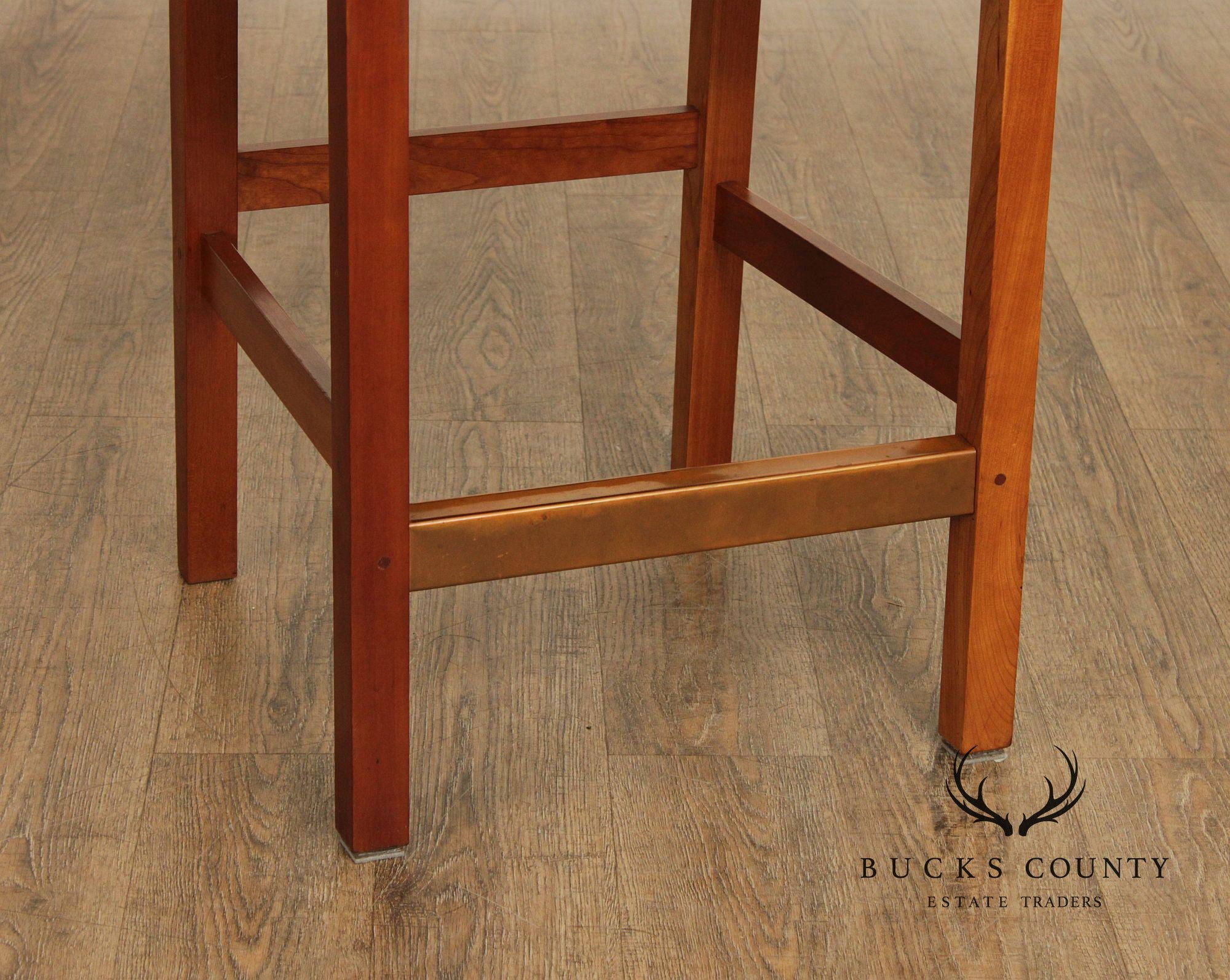 Stickley Mission Collection Pair of Cherry and Leather Slat Back Stools