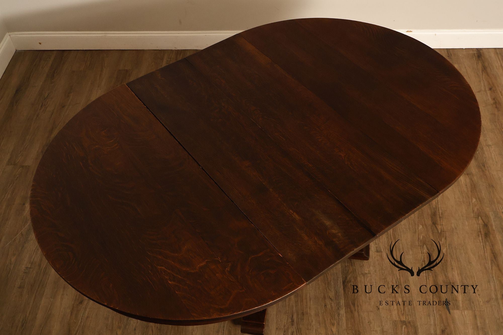 Antique Stickley Brothers 48" Round Oak Dining Table w/2 leaves