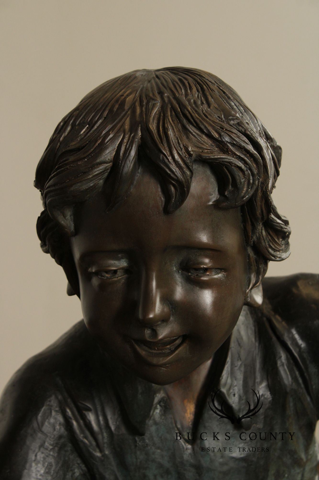 Bronze Life Size Garden Statue Of Boy With Sail Boat