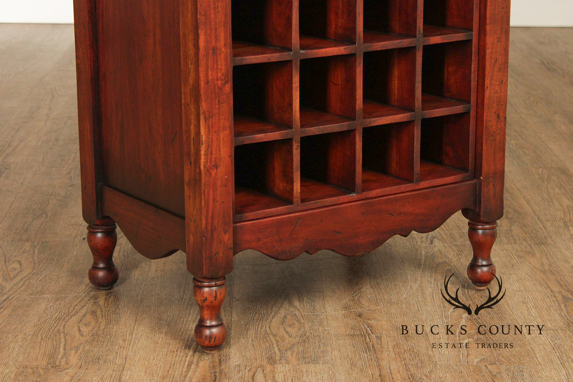 French Country Style Marble Top Wine Rack Cabinet With Drawer, Cherry Finish