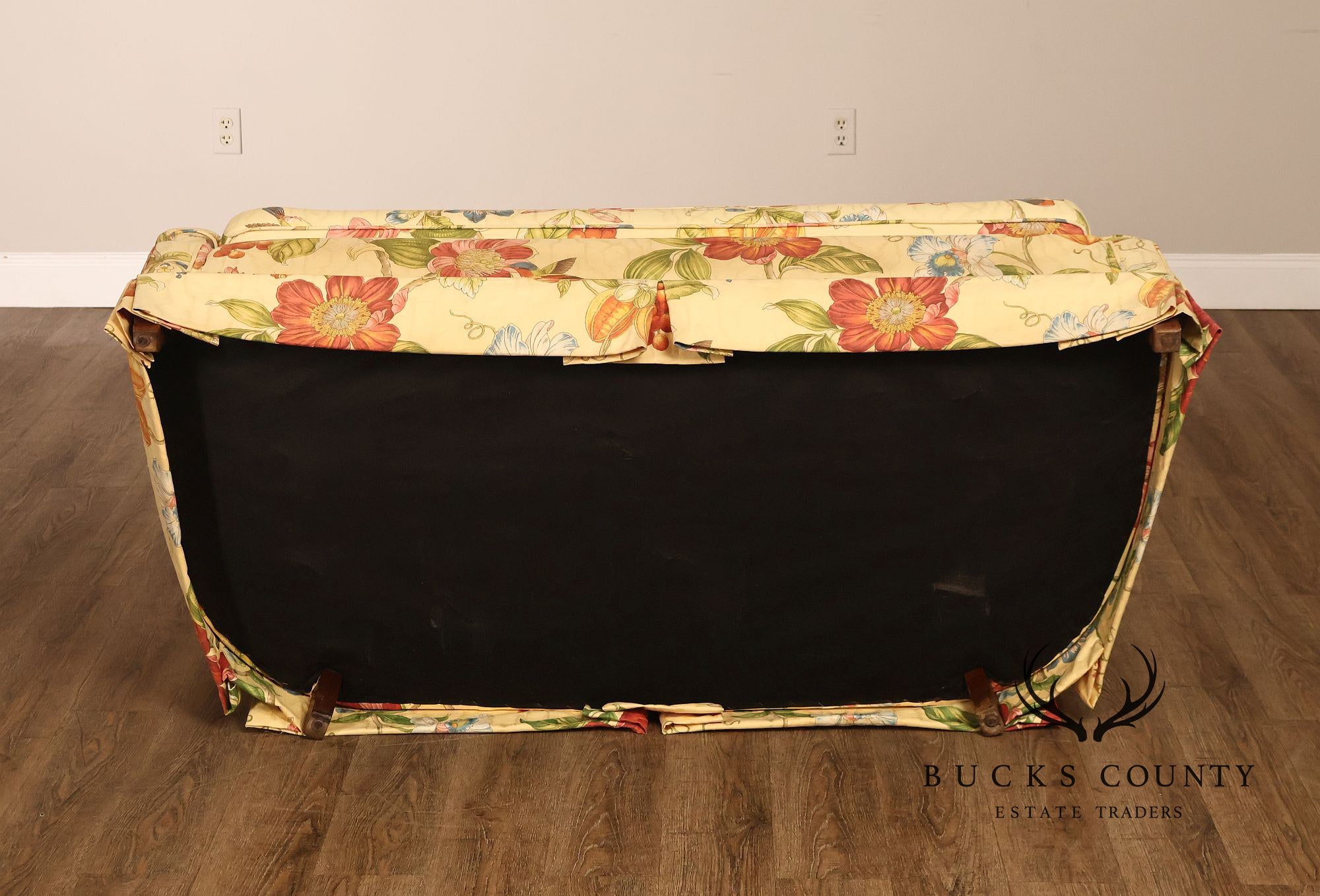 Custom Upholstered Pair Of Floral Chintz Skirted Loveseats