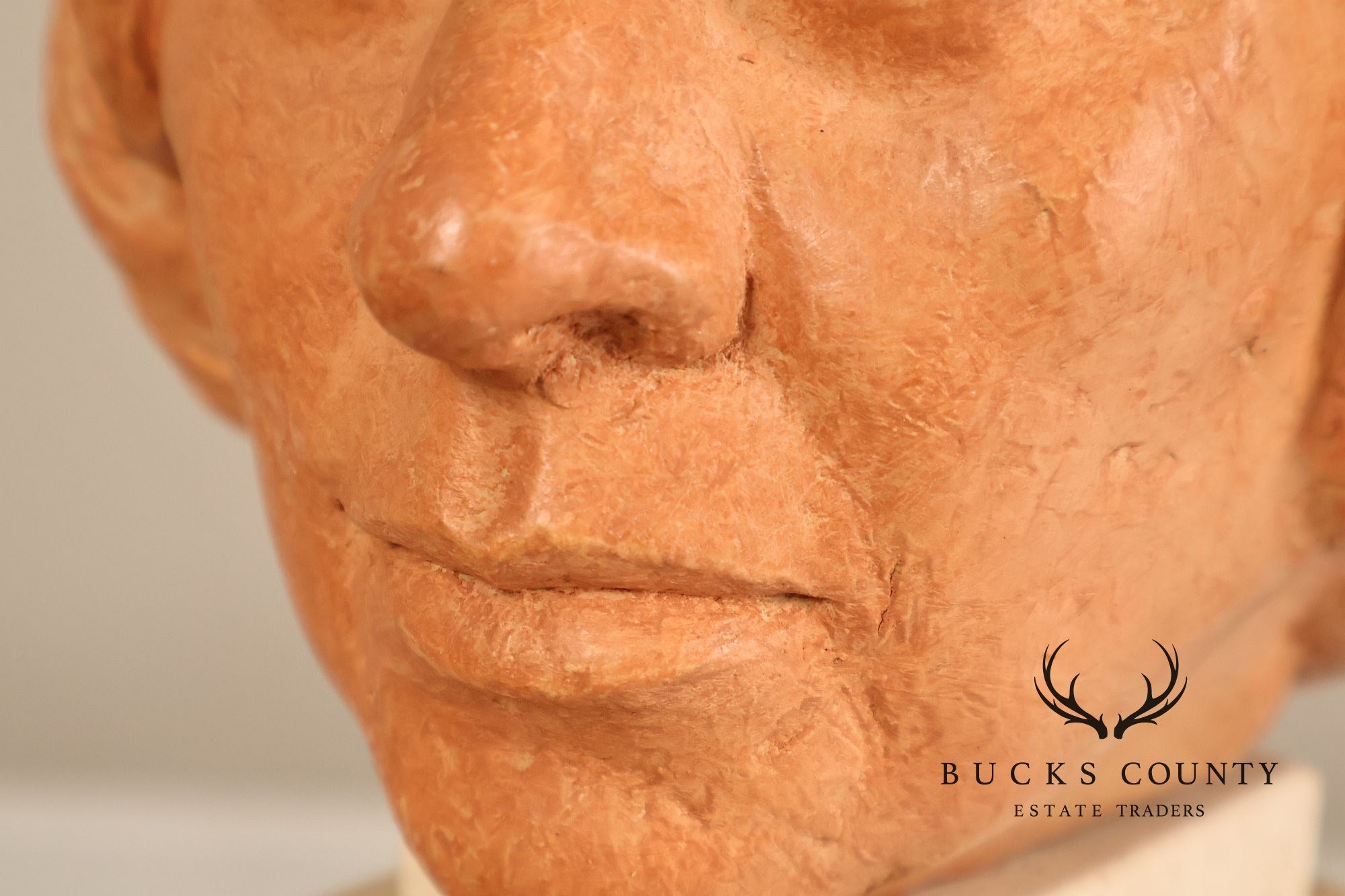 Contemporary Terracotta Female Portrait Bust Sculpture On Travertine Pedestal Base