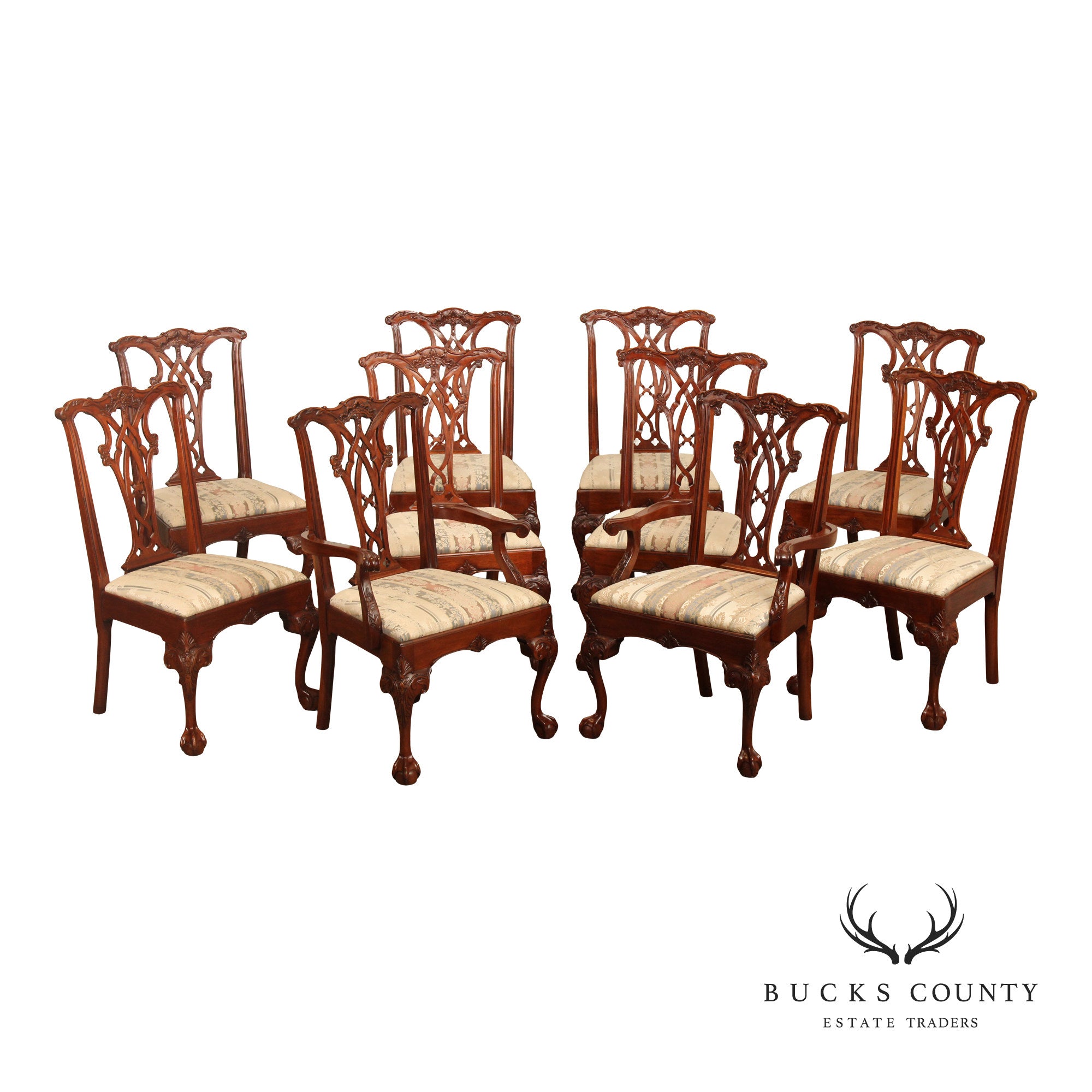 E.J. Victor Chippendale Style Set of Ten Mahogany Dining Chairs