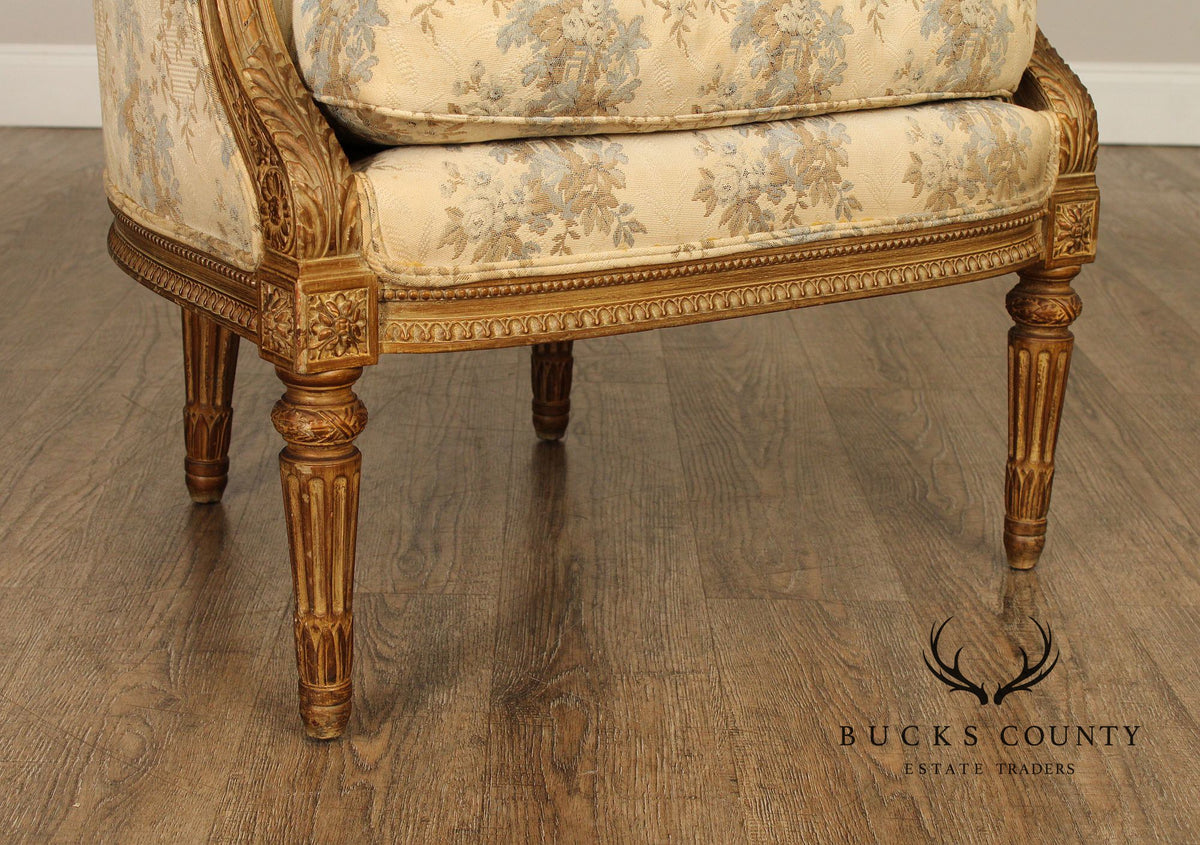 Antique French Louis XVI Style Giltwood Bergère Chair
