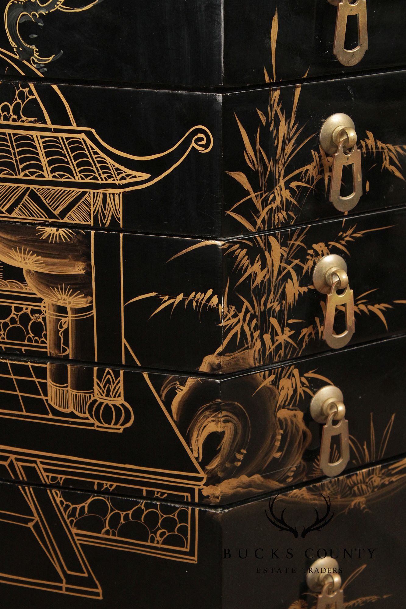 Chinoiserie Decorated Black Lacquer Jewelry Chest