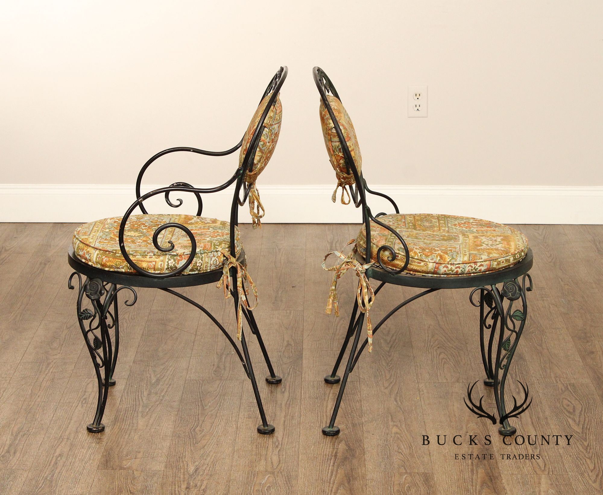 Woodard 'Chantilly Rose' Vintage Set of Six Wrought Iron Dining Chairs